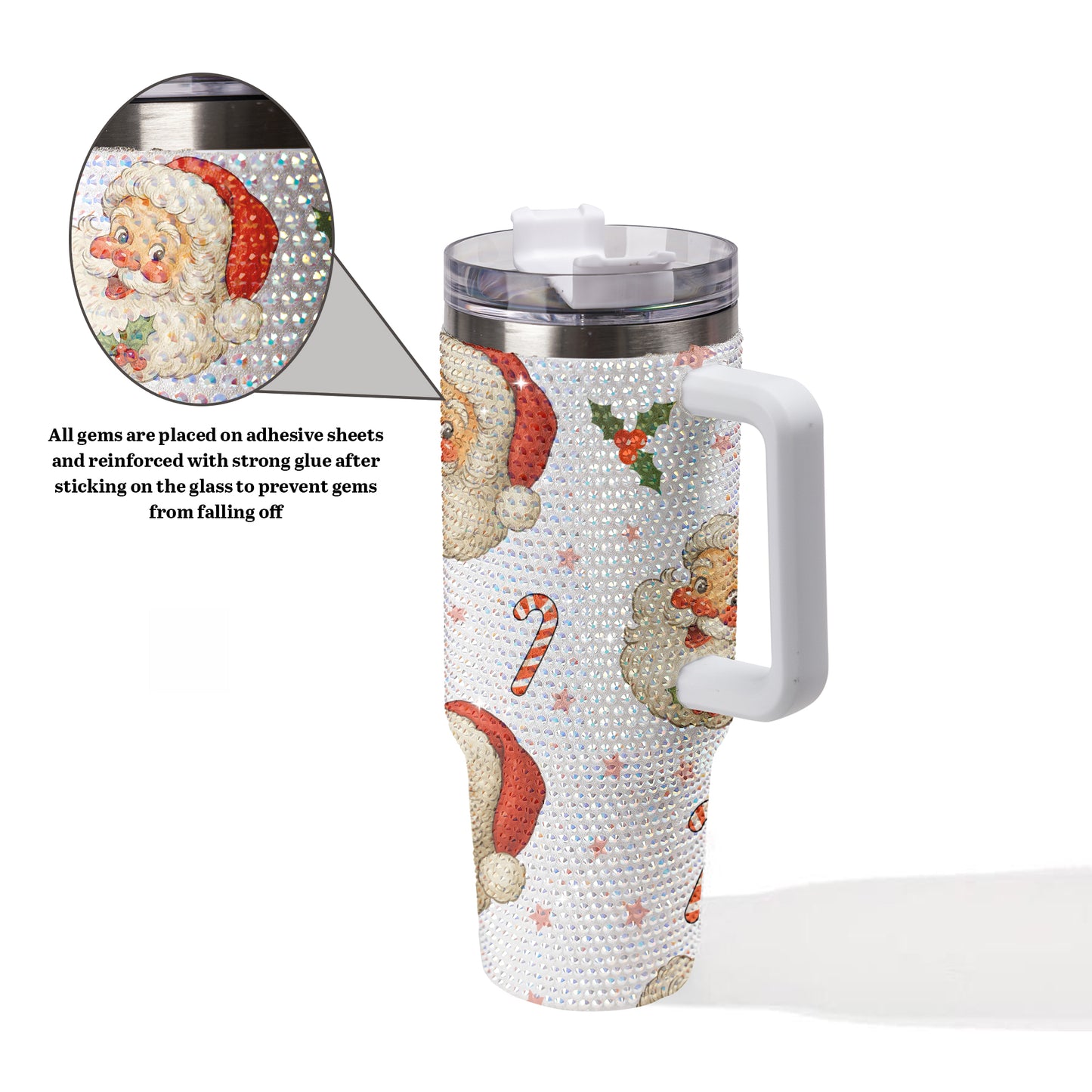Santa Candy Cane Bling Diamond Tumbler 40oz - Sparkling Christmas Magic Rhinestone Cup