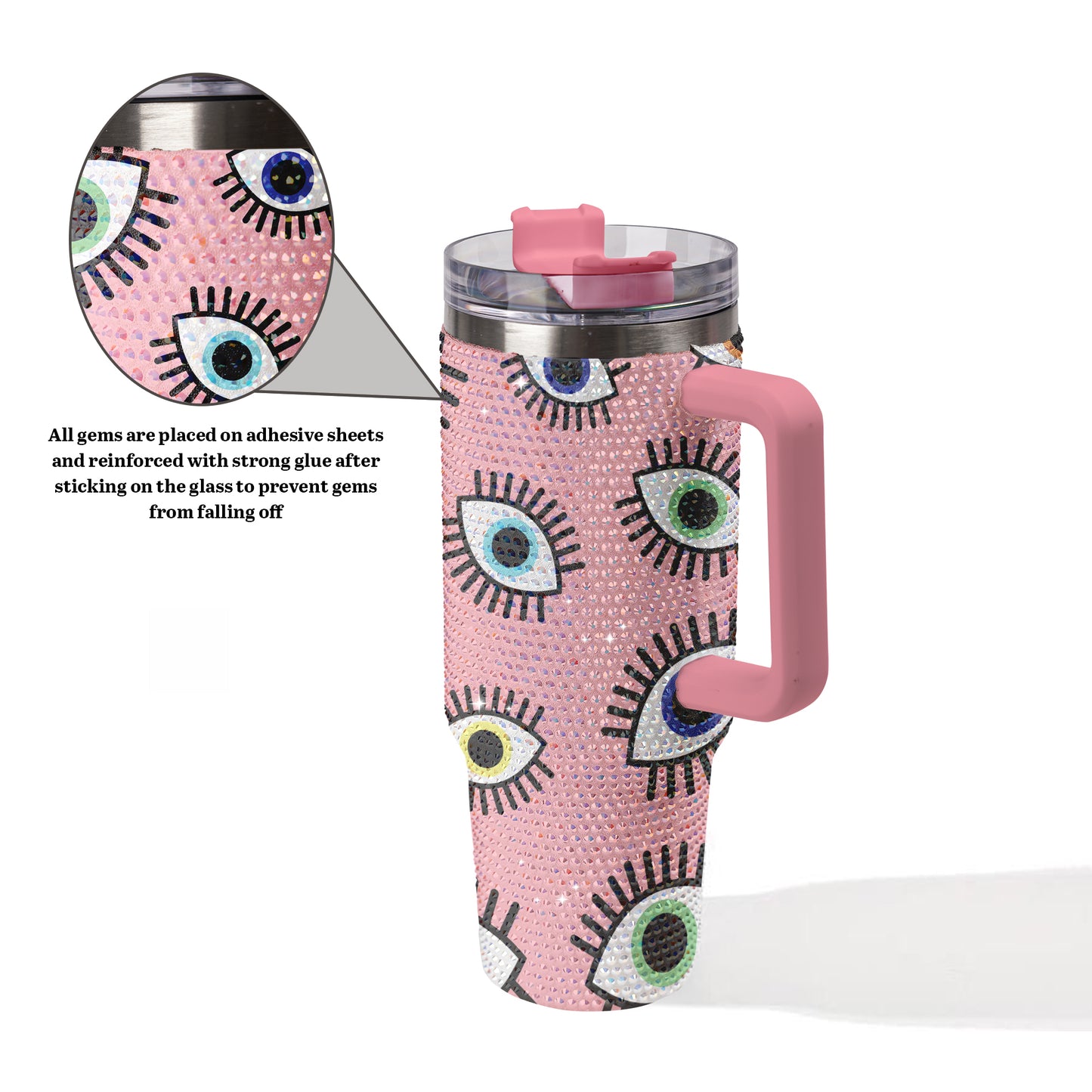 Evil Eye Pink Bling Diamond Tumbler 40oz - Sparkling Protection Rhinestone Cup