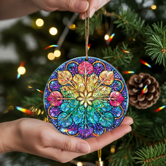 Stained Glass Mandala Holographic Christmas Ornament | Kaleidoscope of Color | Spiritual Harmony Keepsake