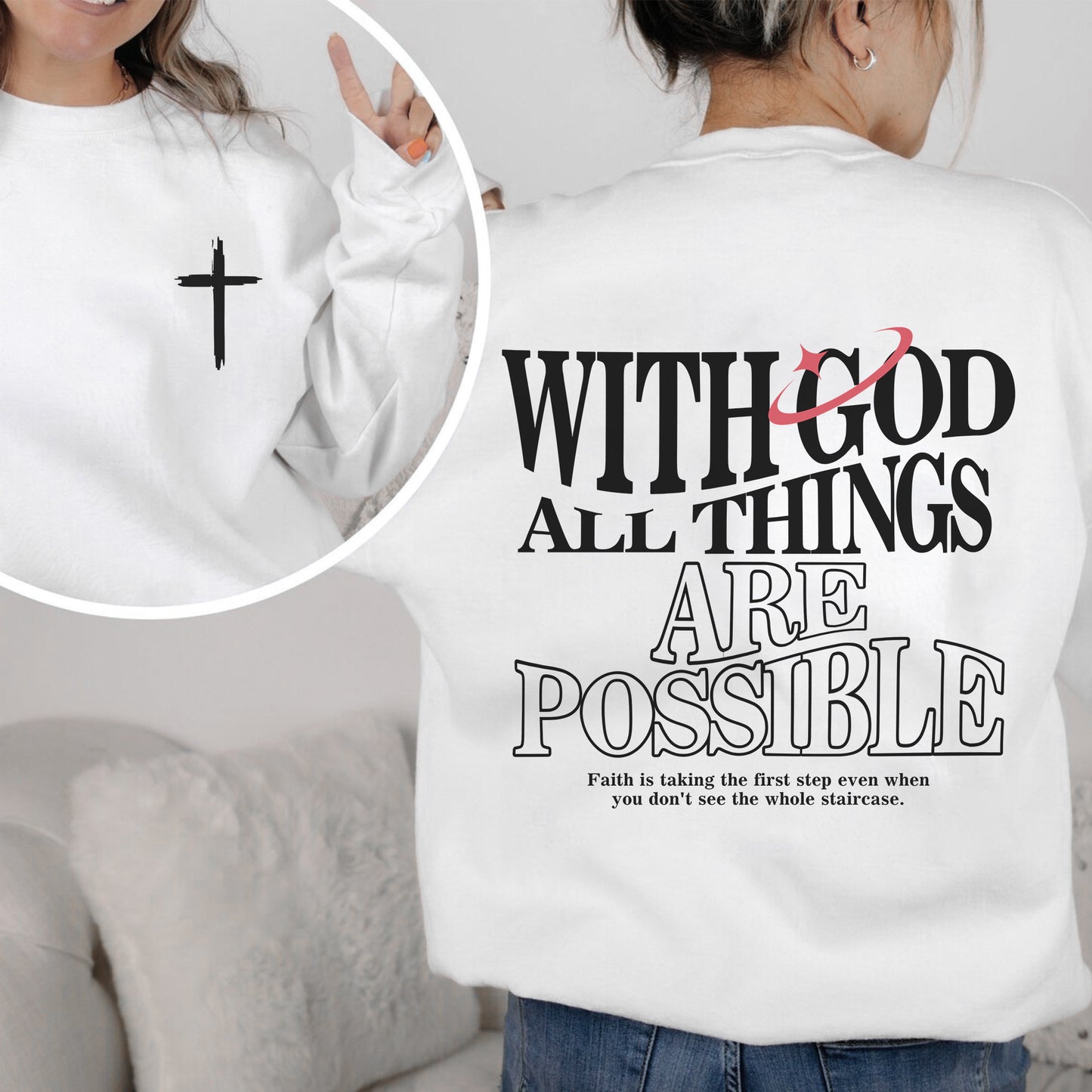 "With God All Things Are Possible" Unisex Christian T-Shirt Two Sides | Matthew 19:26 Faith Declaration Tee | Faith Guided Life Apparel