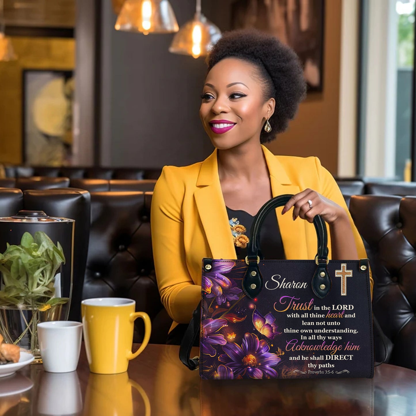 Trust In The Lord Proverbs 3:5-6 He Shall Direct Thy Paths Personalized Faith Leather Handbag