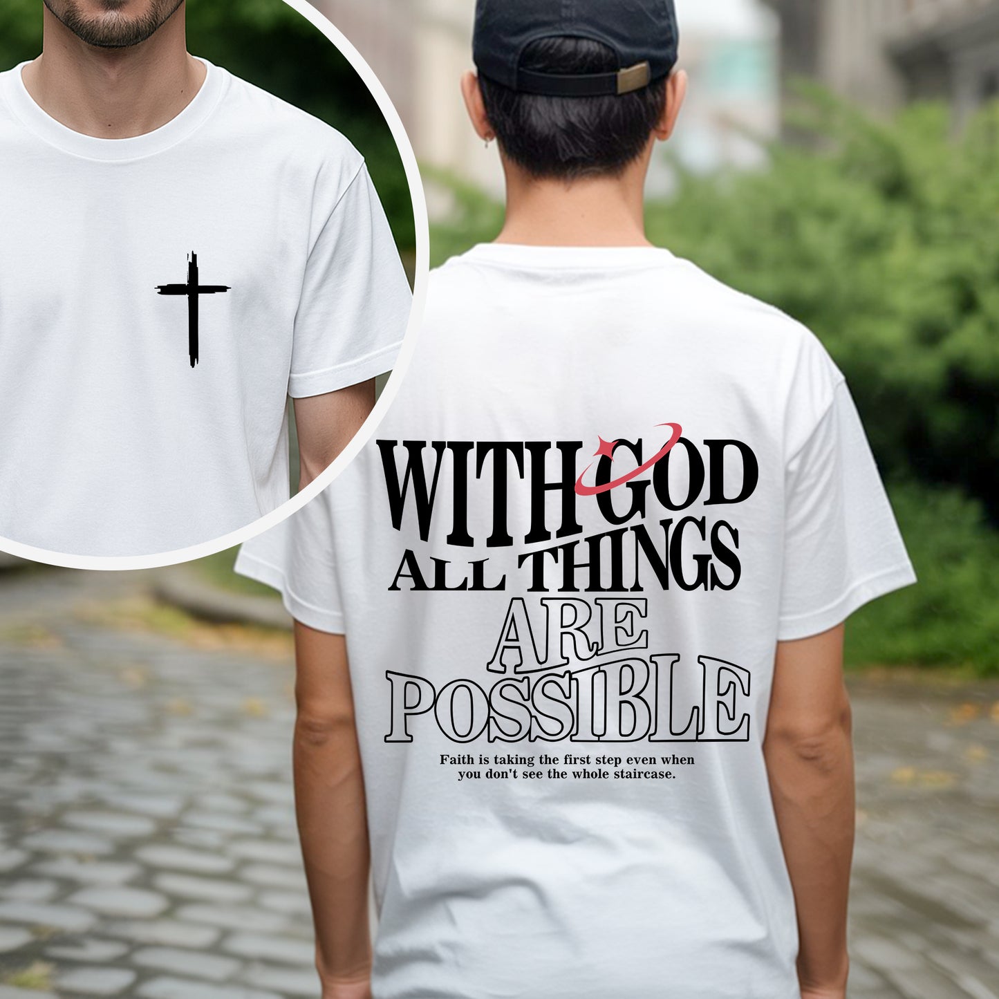 "With God All Things Are Possible" Unisex Christian T-Shirt Two Sides | Matthew 19:26 Faith Declaration Tee | Faith Guided Life Apparel