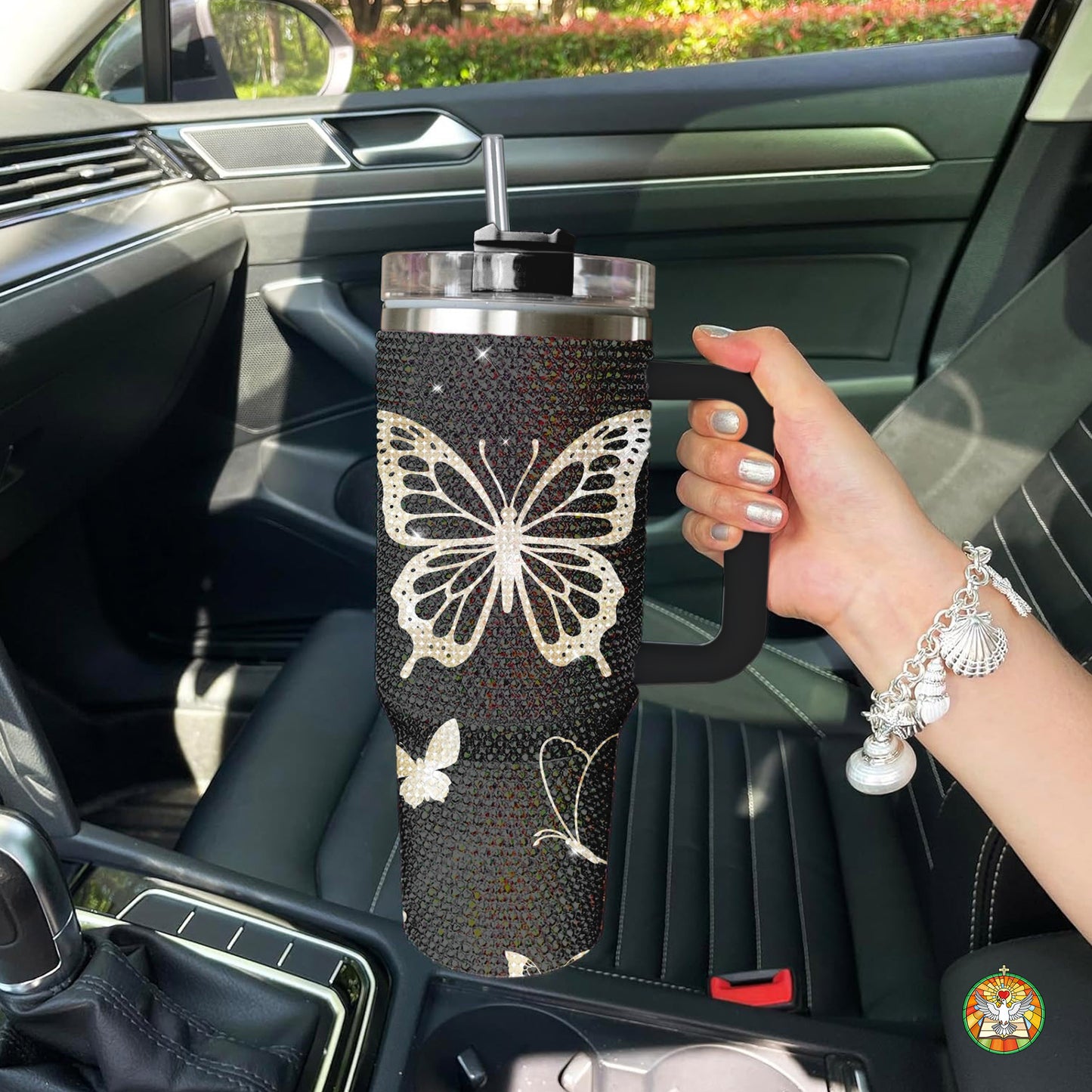Butterfly Black Bling Diamond Tumbler 40oz - Sparkling Transformation Rhinestone Cup