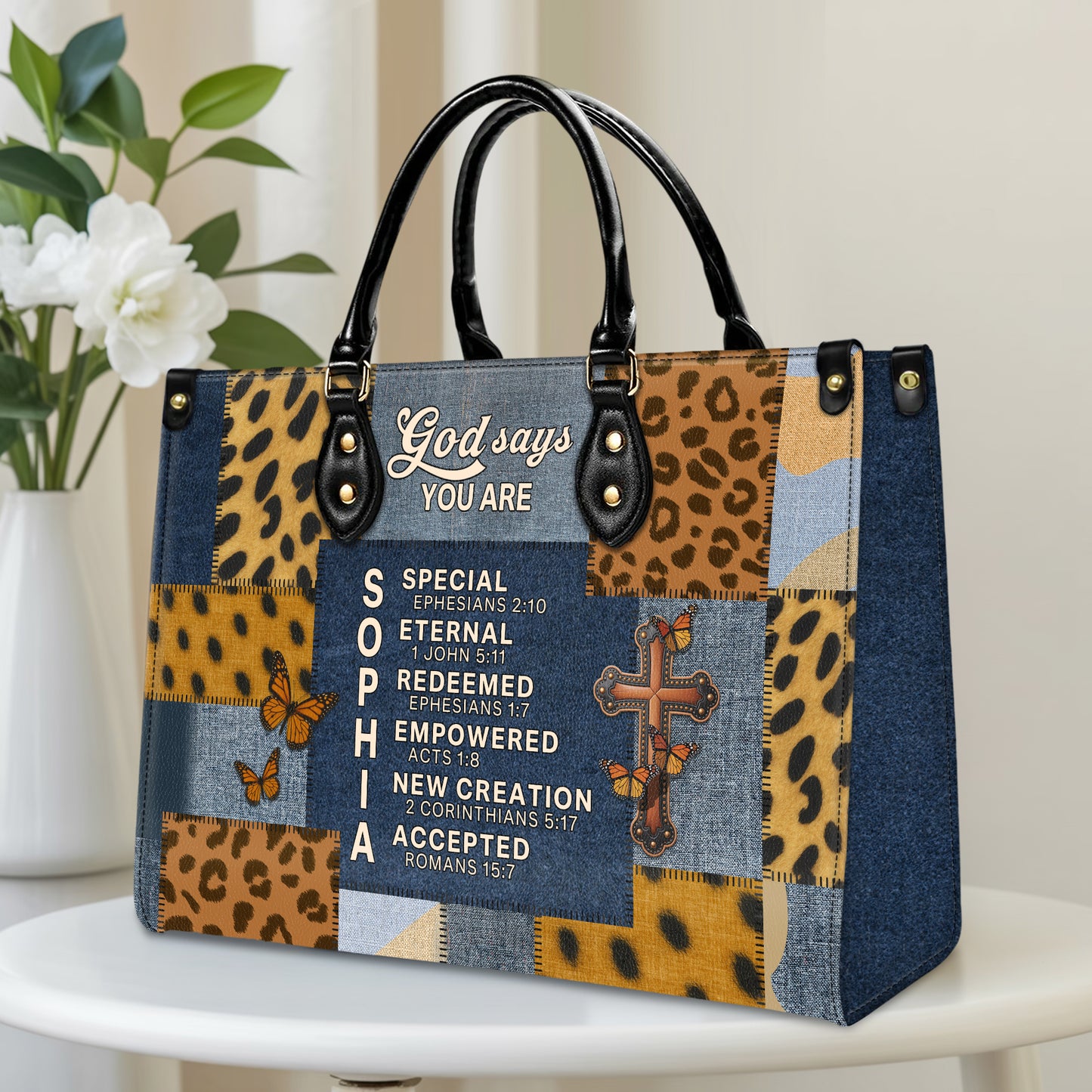 God Says You Are Special Eternal Redeemed Empowered New Creation Accepted Personalized Leather Handbag