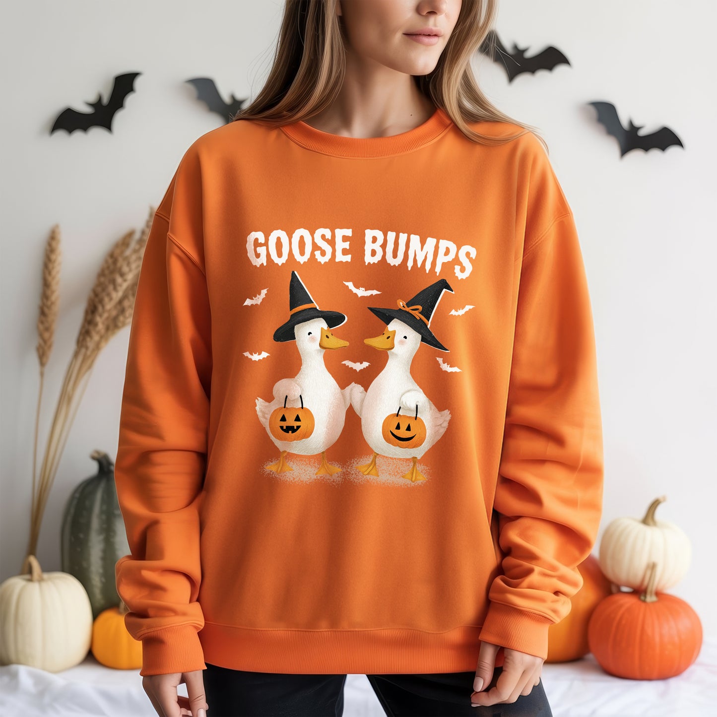 Goose Bumps Halloween Pun T-Shirt Cute Geese Witch Hats Funny Spooky Season Wordplay Tee