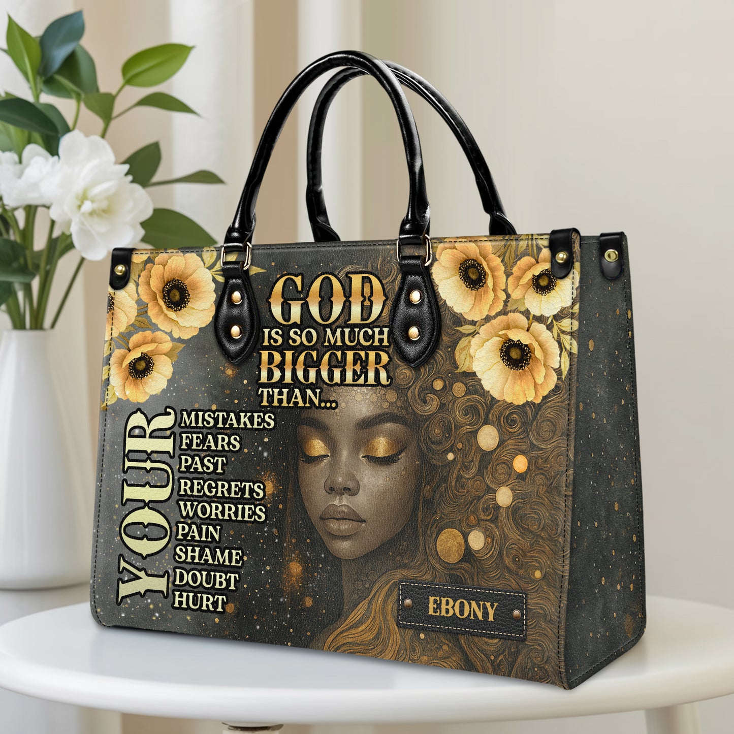 God Is So Much Bigger Than Your Fears Faith Over Everything Personalized Leather Handbag