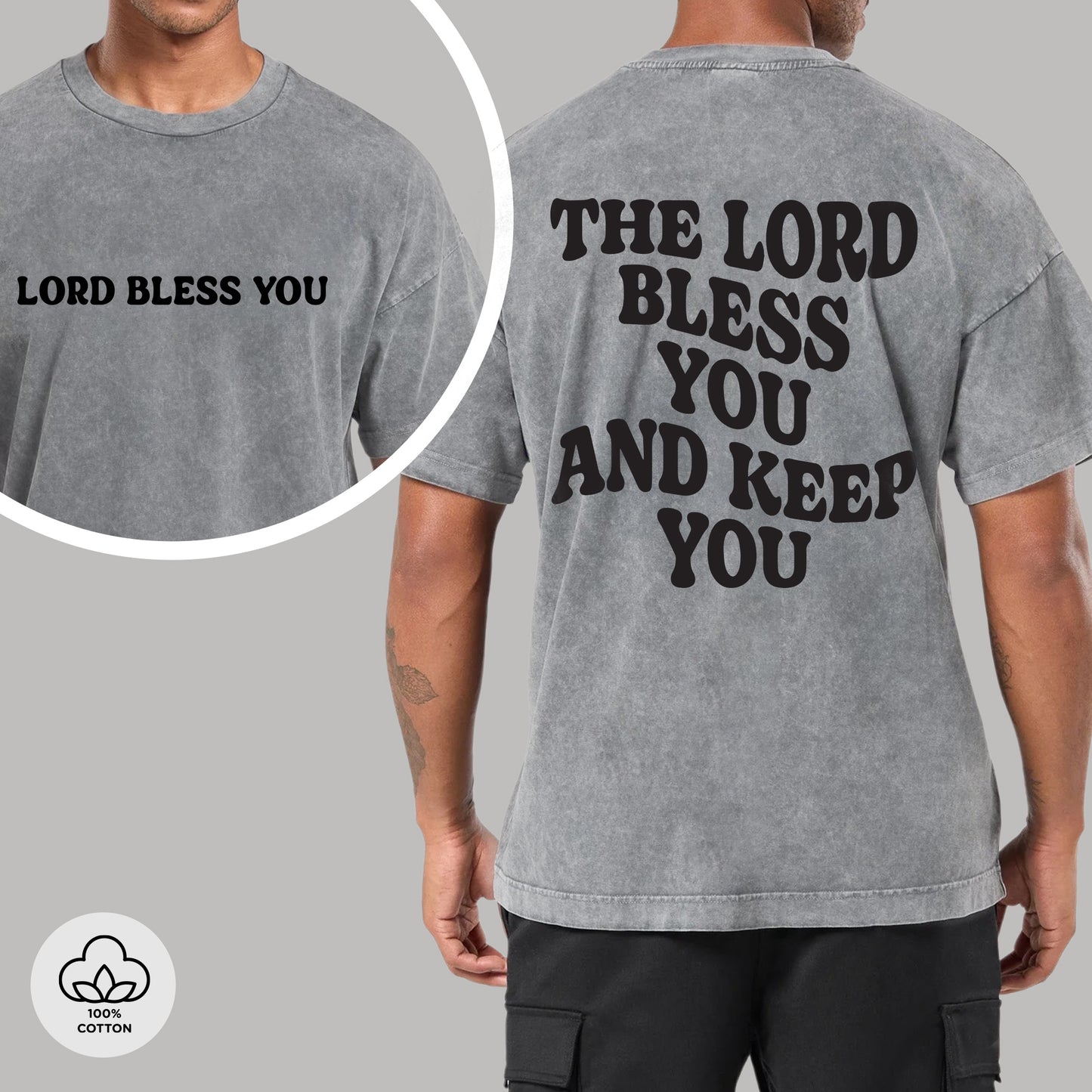 "The Lord Bless You And Keep You" Unisex Vintage Washed Christian T-Shirt Two Sides | Numbers 6:24-26 Aaronic Blessing Tee | Faith Guided Life Apparel