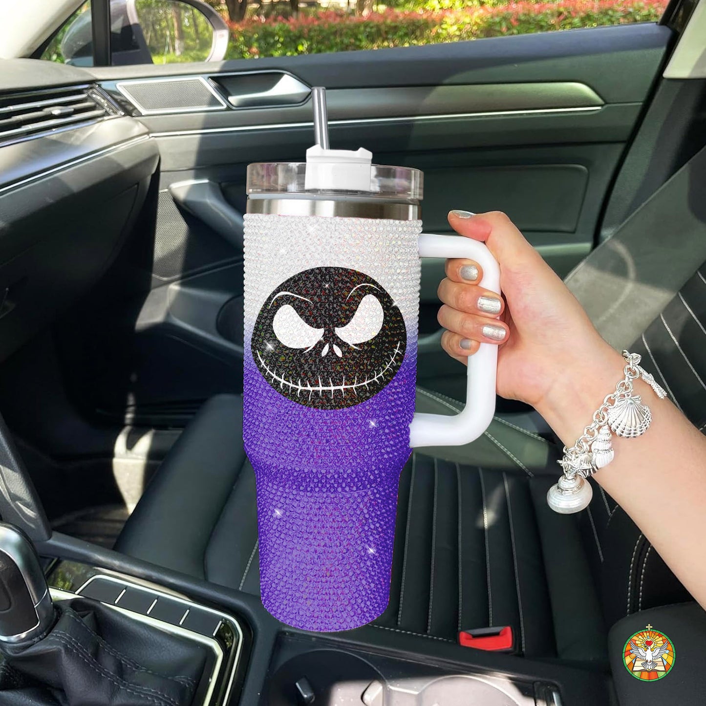 Ghost Halloween Bling Diamond Tumbler 40oz - Sparkling Spooky Rhinestone Cup