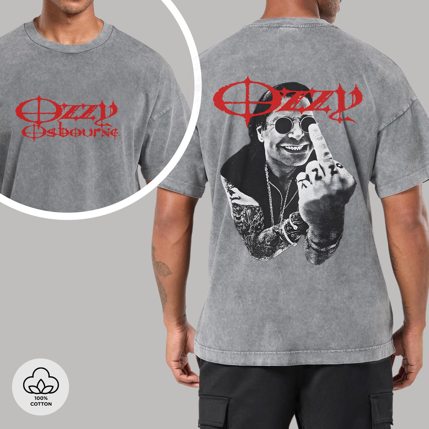 Ozzy Osbourne Two Sides Unisex Vintage Washed T-Shirt - Rock Legend Portrait Tribute