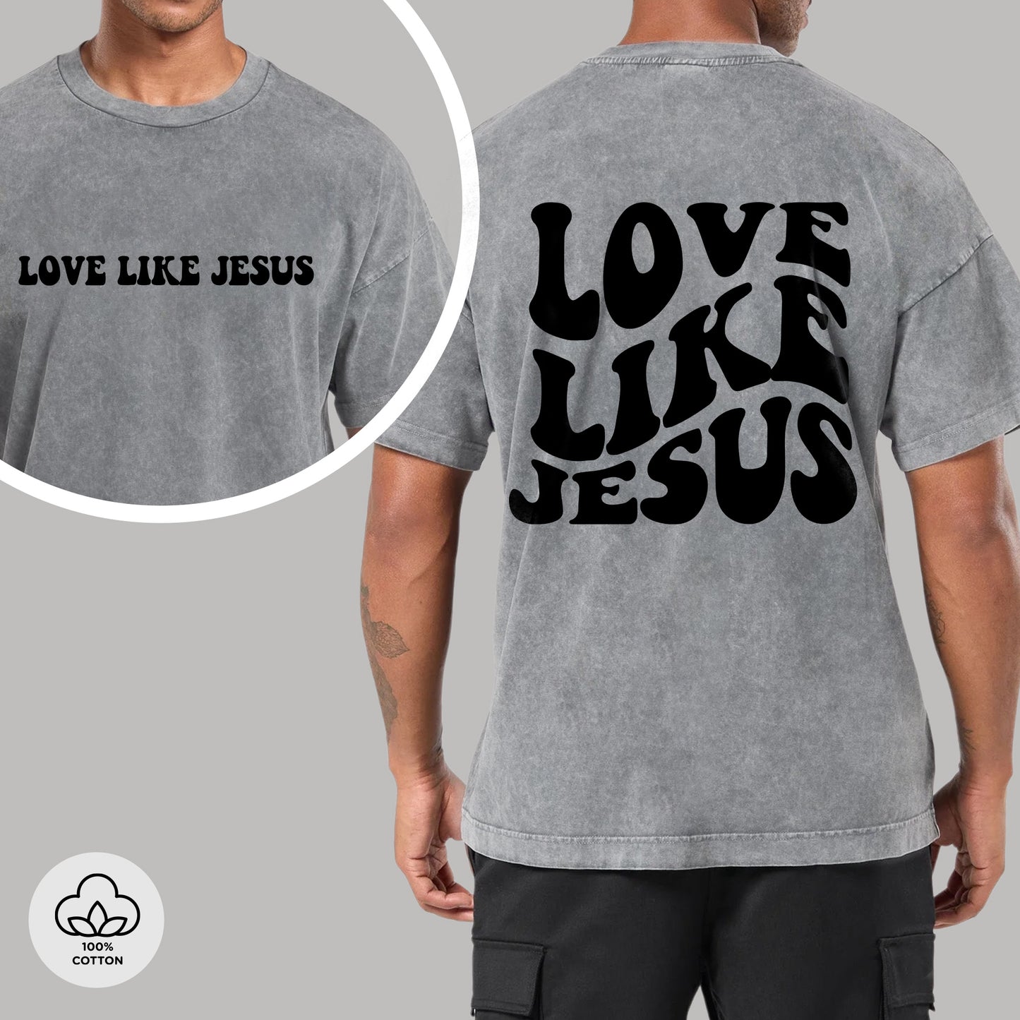 "Love Like Jesus" Unisex Vintage Washed Christian T-Shirt Two Sides | John 13:34-35 Love Command Tee | Faith Guided Life Apparel