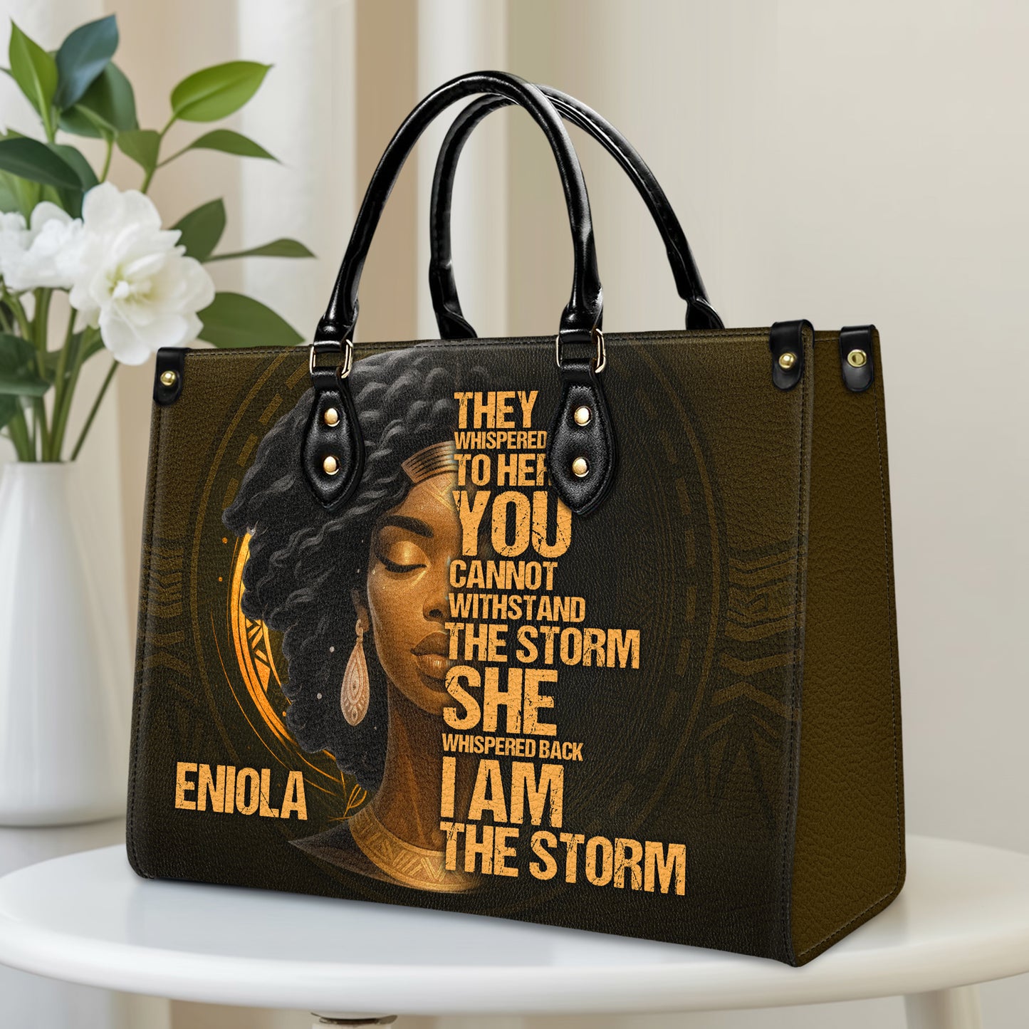 I Am The Storm Warrior Queen Personalized Leather Handbag Empowering African American Women