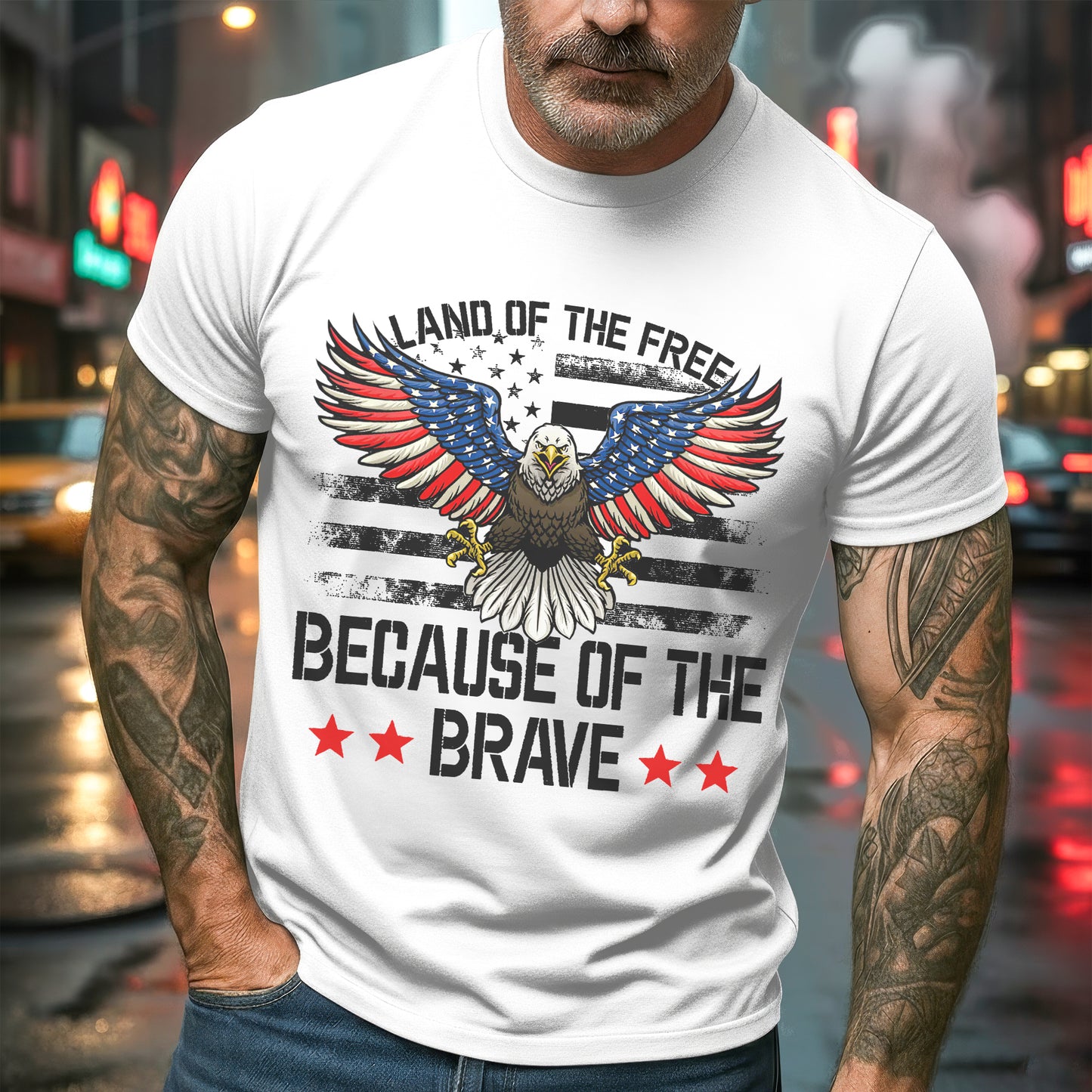 Land of the Free Because of the Brave Patriotic USA Eagle Tshirt