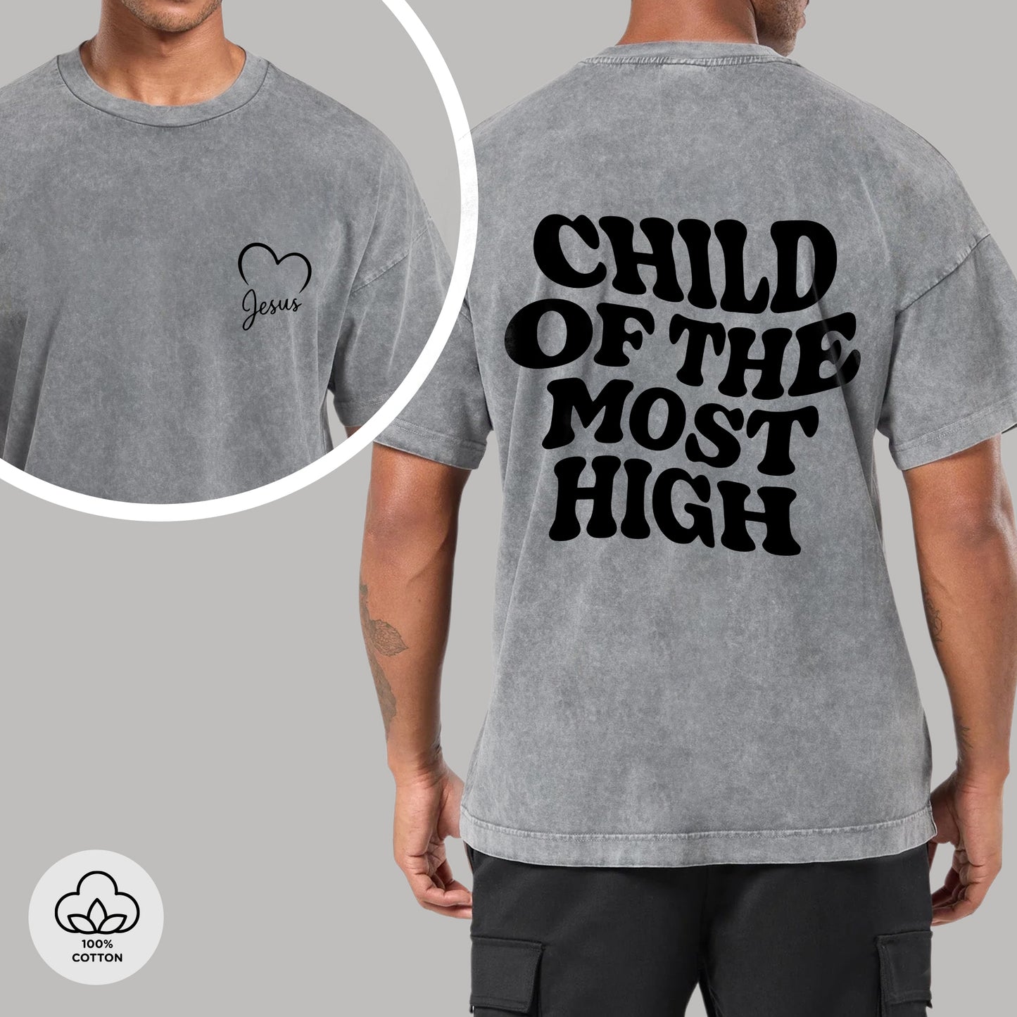 "Child Of The Most High" Unisex Vintage Washed Christian T-Shirt Two Sides | Psalm 82:6 Identity Declaration Tee | Faith Guided Life Apparel