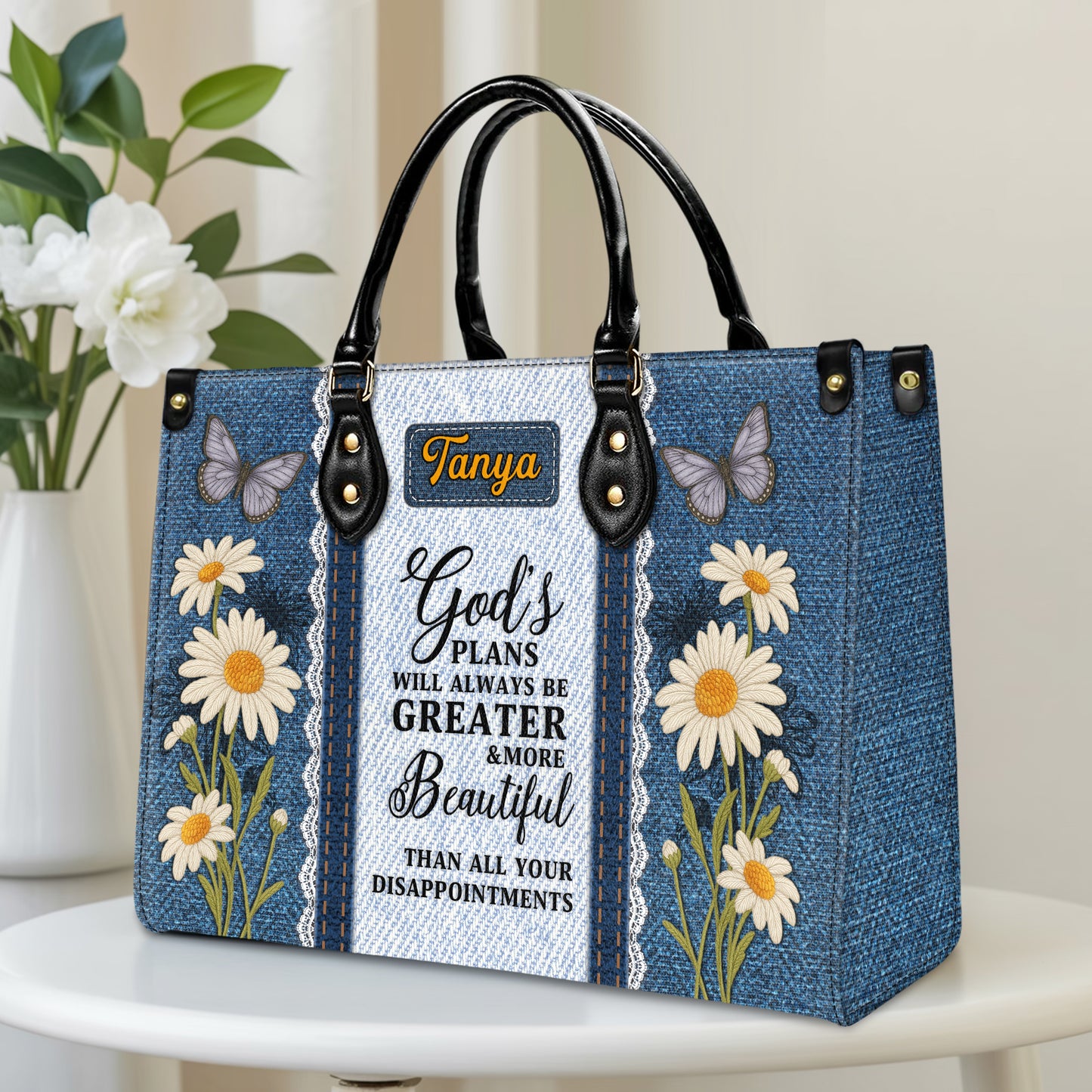 God's Plans Will Always Be Greater Than Your Disappointments Personalized Leather Handbag