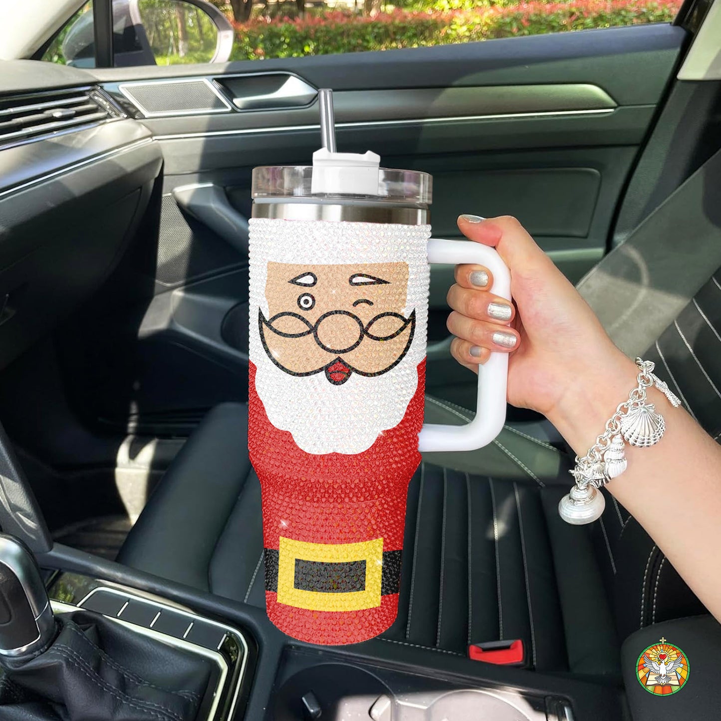 Santa Body Bling Diamond Tumbler 40oz - Sparkling Christmas Jolly Rhinestone Cup