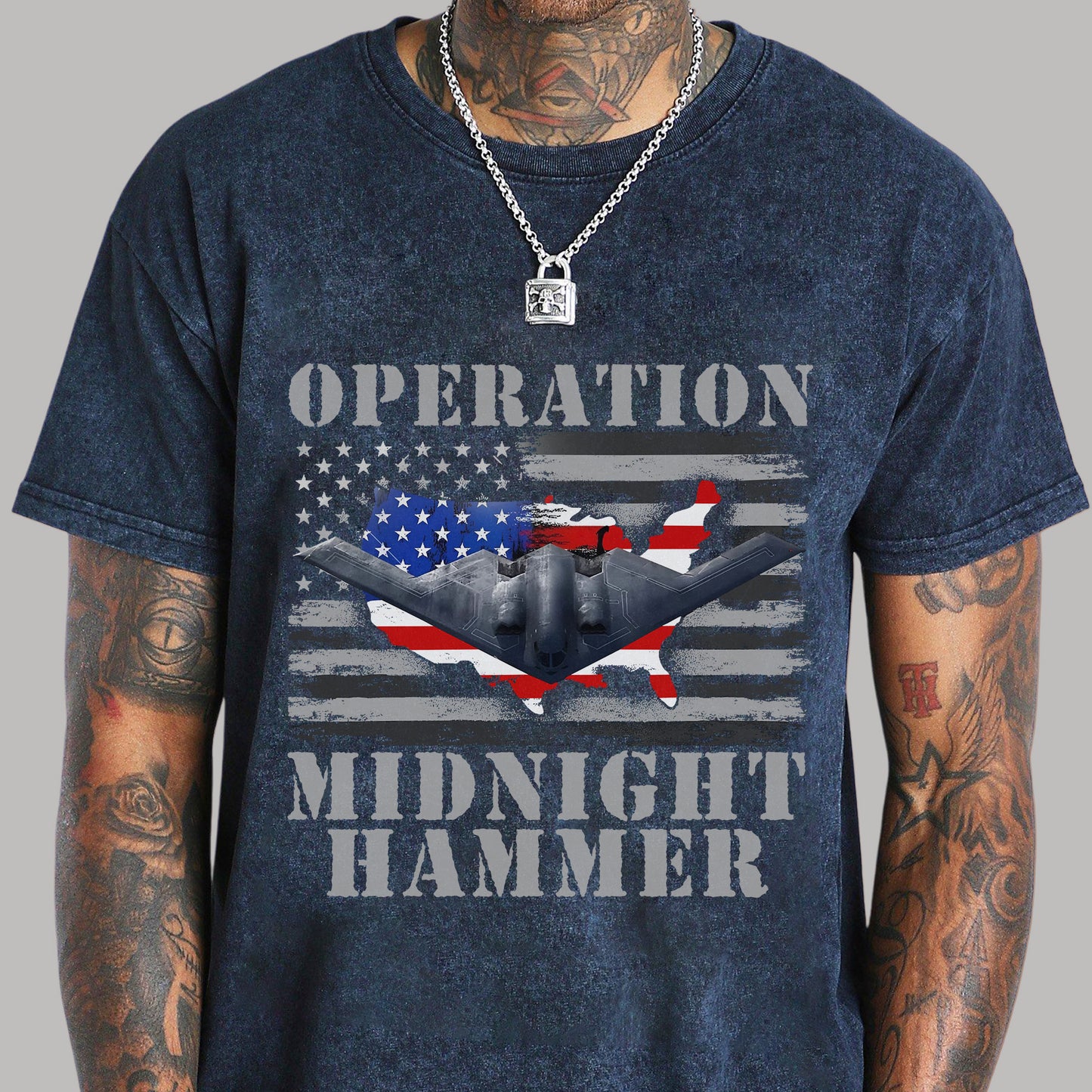 Operation Midnight Hammer Patriotic Unisex 100% Cotton Vintage Washed Christian T-Shirt | God Bless America Military Tribute