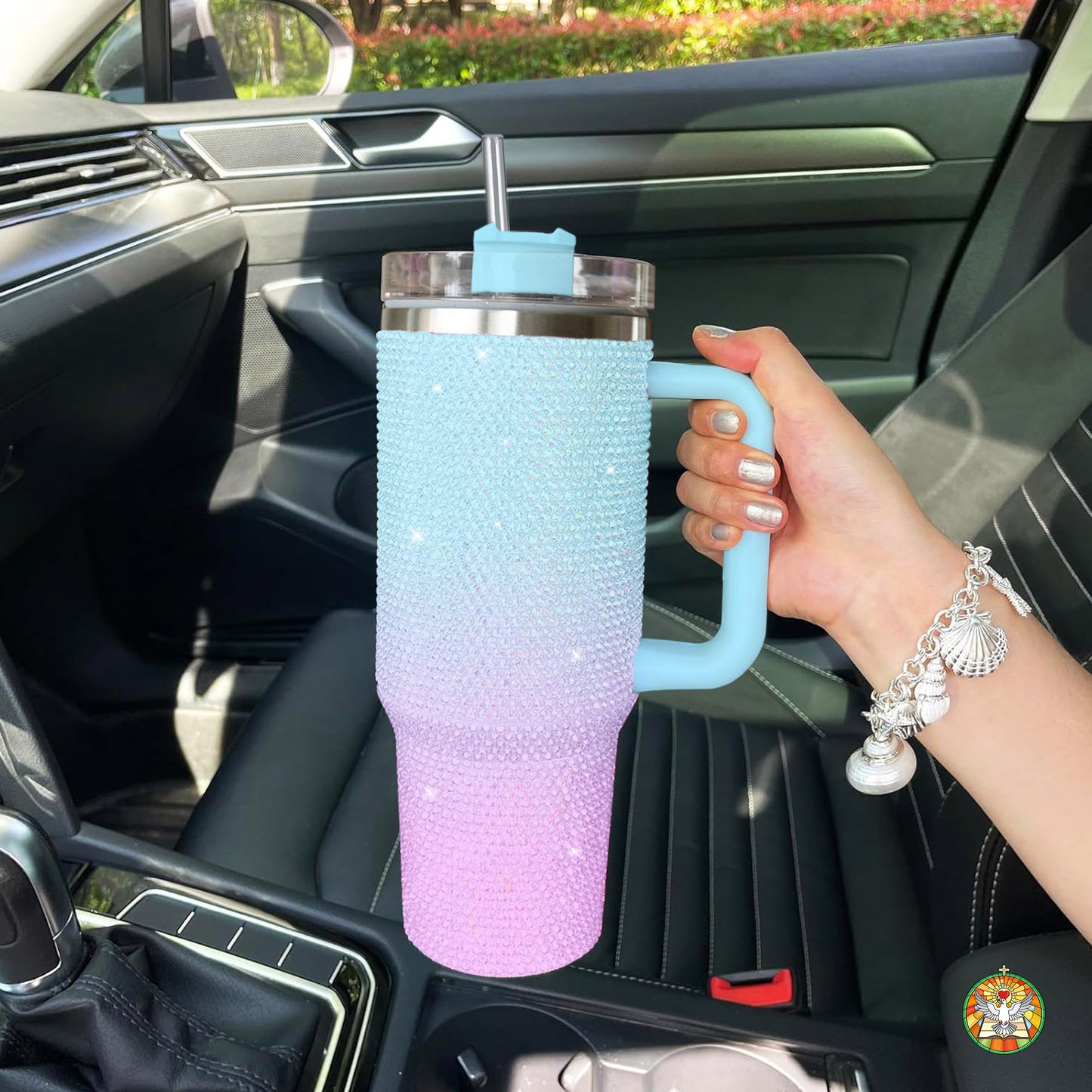 Blue Pink Gradient Bling Diamond Tumbler 40oz - Sparkling Ombre Dreams Rhinestone Cup
