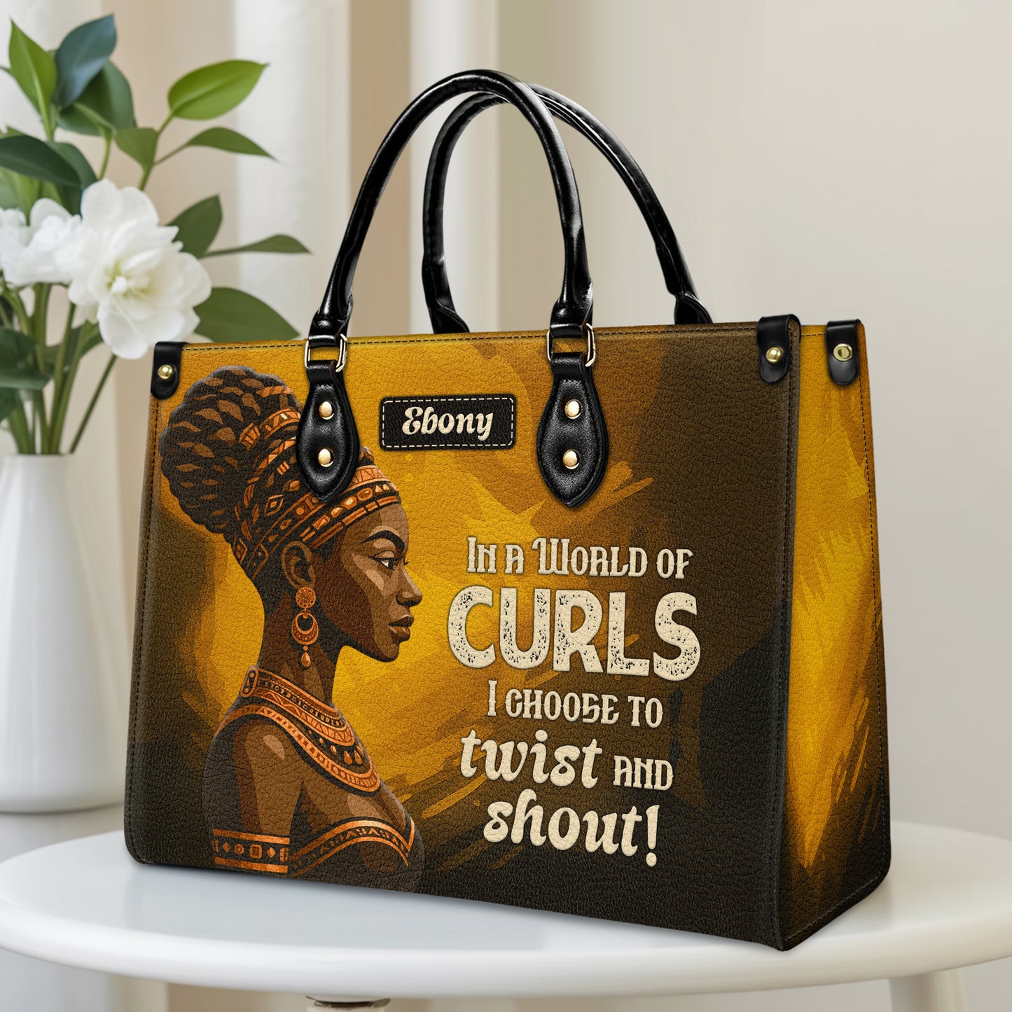 In A World Of Curls I Choose To Twist And Shout Personalized Leather Handbag