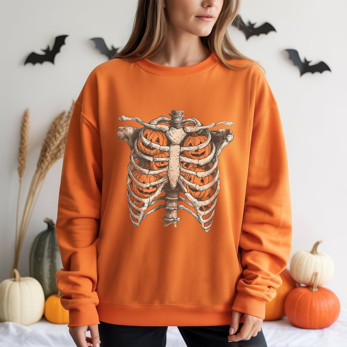 Pumpkin Ribcage Skeleton Halloween T-Shirt Jack-O-Lantern Anatomy Spooky Season Tee