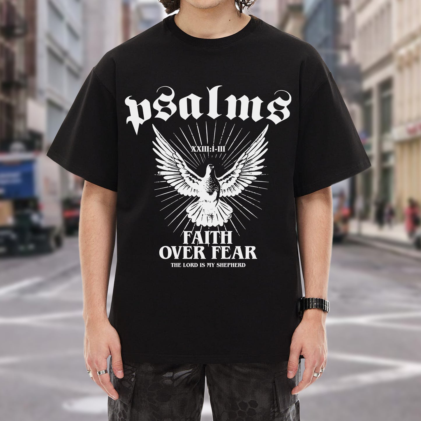 "Psalms Faith Over Fear" Eagle Wings Christian T-Shirt | Faith Guided Life Apparel