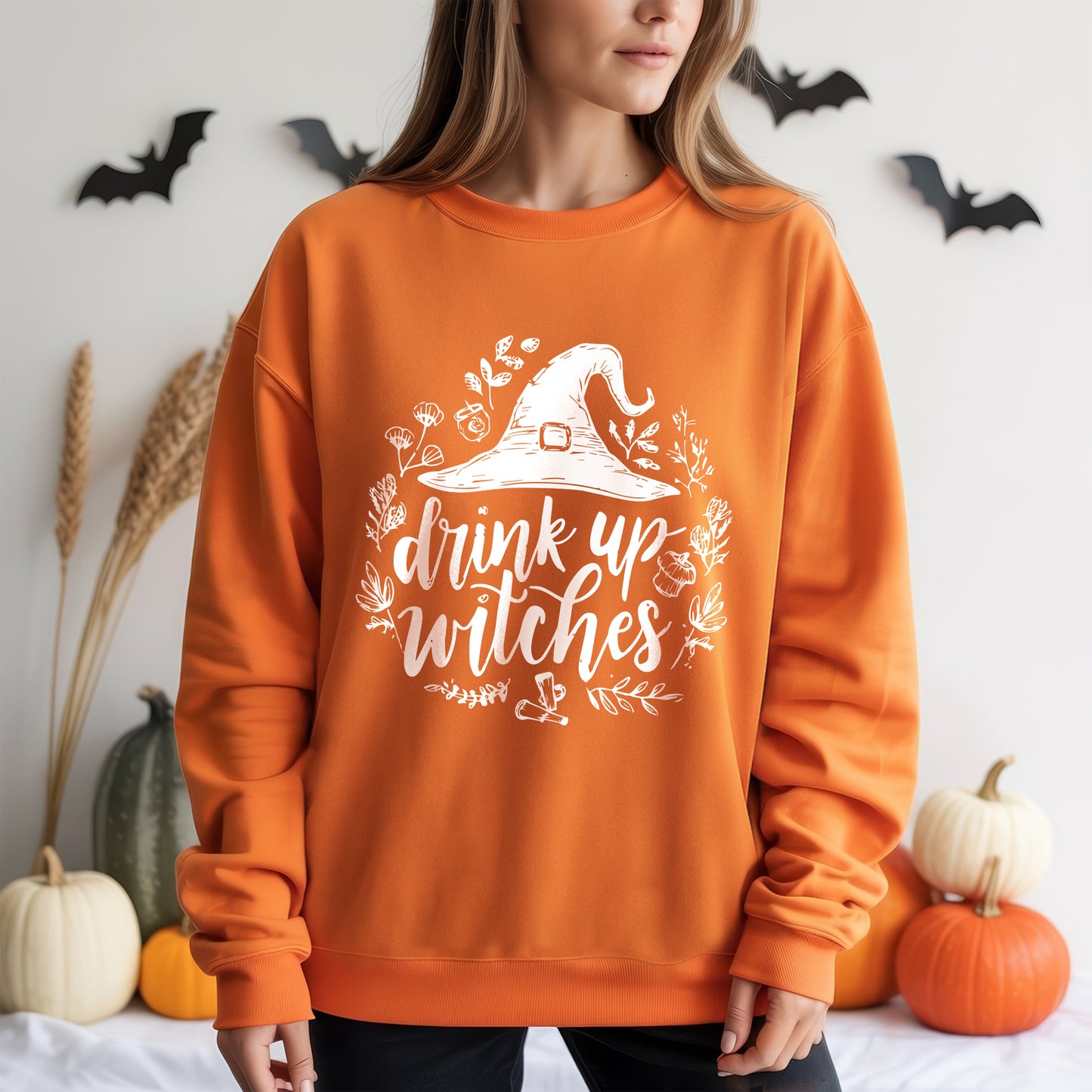 Drink Up Witches Halloween Party T-Shirt Witch Hat Botanical Spooky Season Drinking Tee