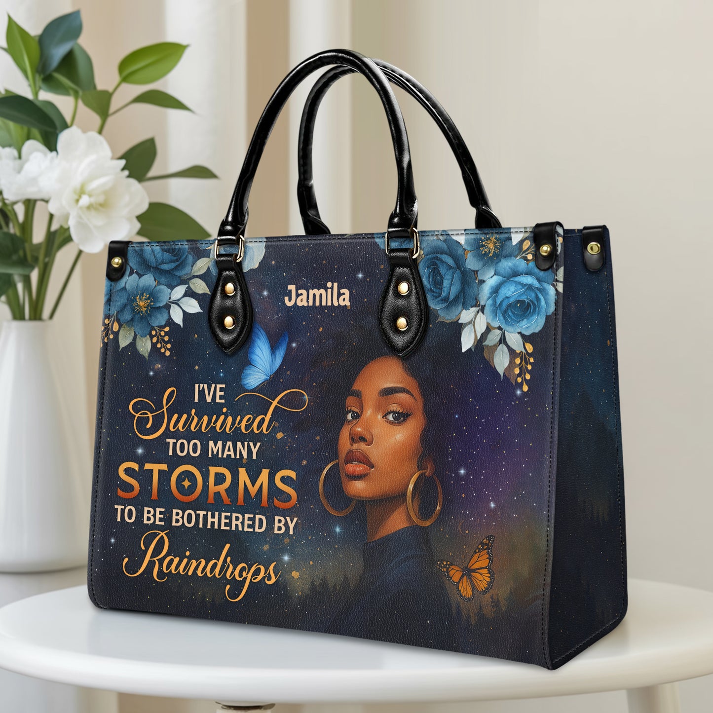 I've Survived Too Many Storms Resilient Warrior Personalized Leather Handbag Empowering Women