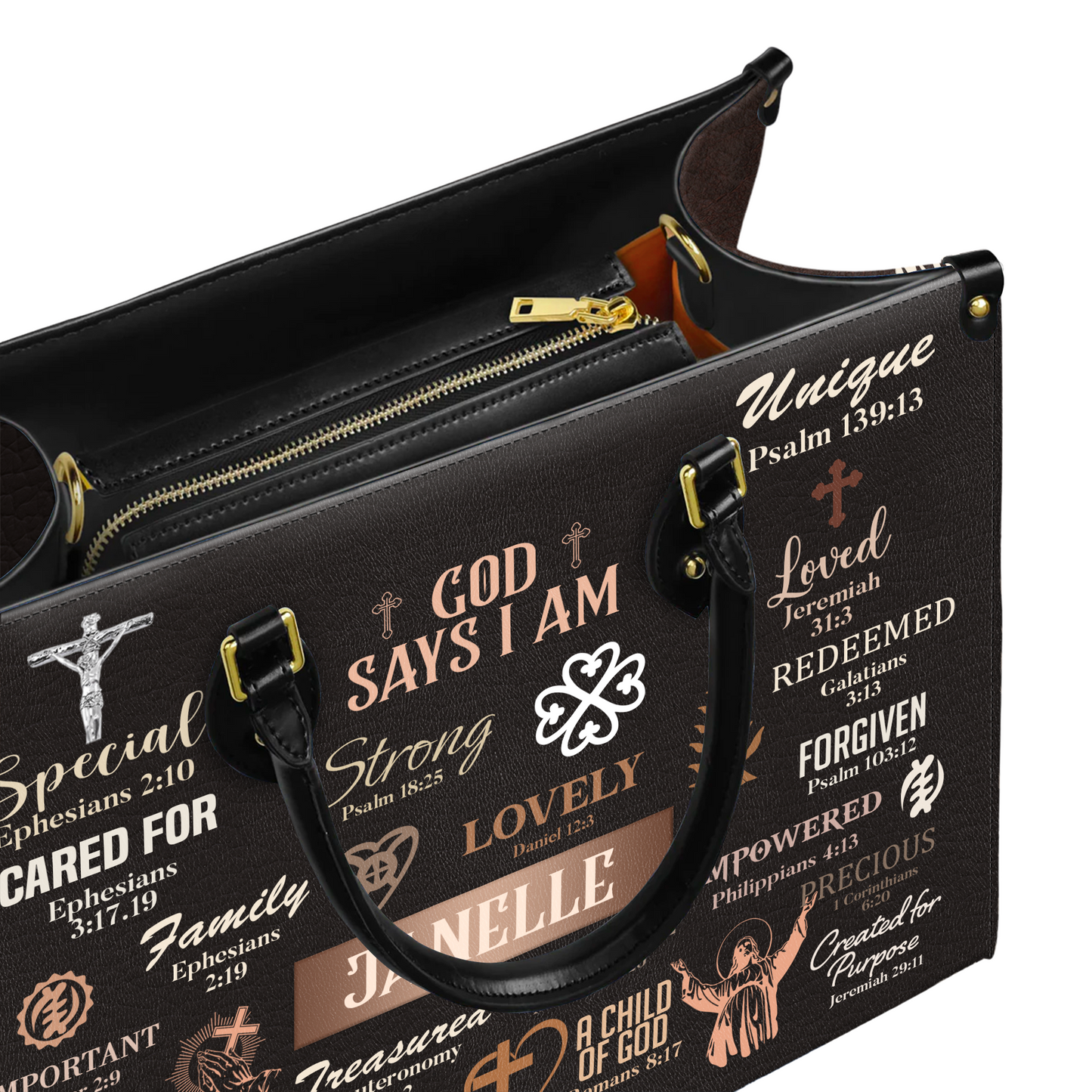 God Says I Am Special Loved Chosen Christian Identity Affirmation Personalized Leather Handbag