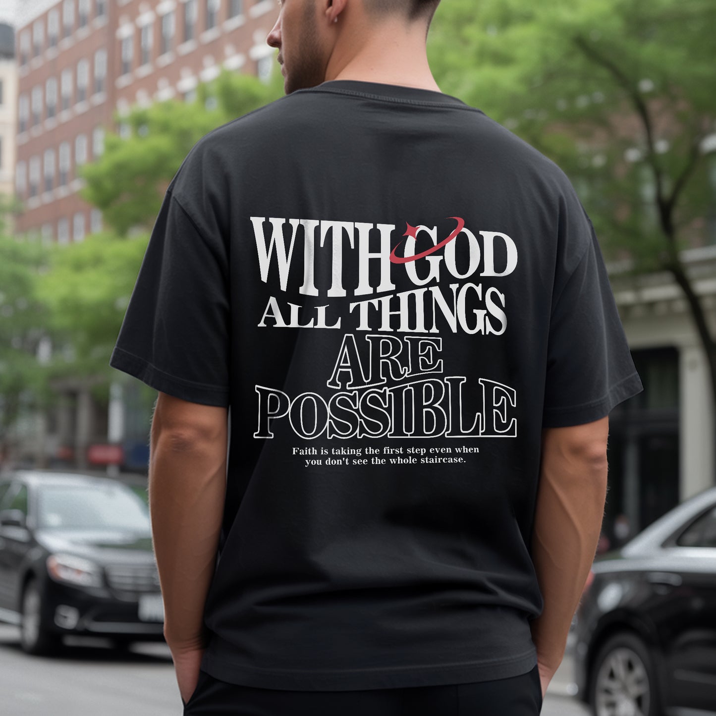 "With God All Things Are Possible" Unisex Christian T-Shirt Two Sides | Matthew 19:26 Faith Declaration Tee | Faith Guided Life Apparel