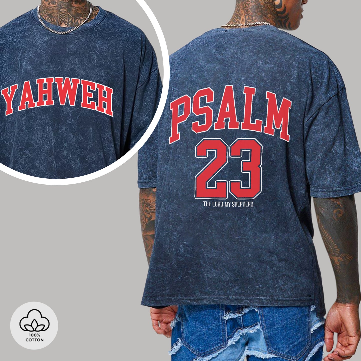 Yahweh Psalm 23 Two Sides Unisex Vintage Washed T-Shirt - The Lord My Shepherd Declaration