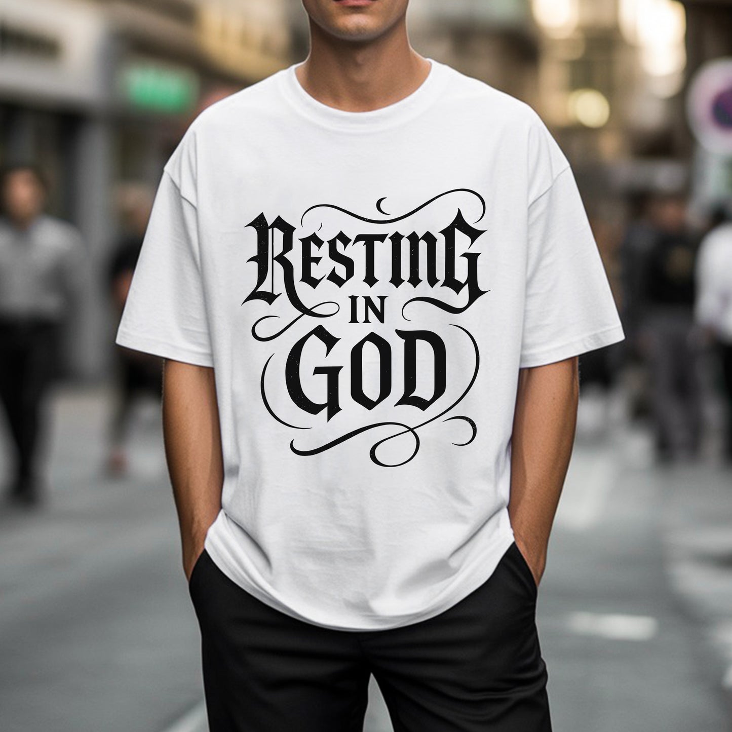 Resting In God Gothic Style T-Shirt - Bold Christian Peace Declaration