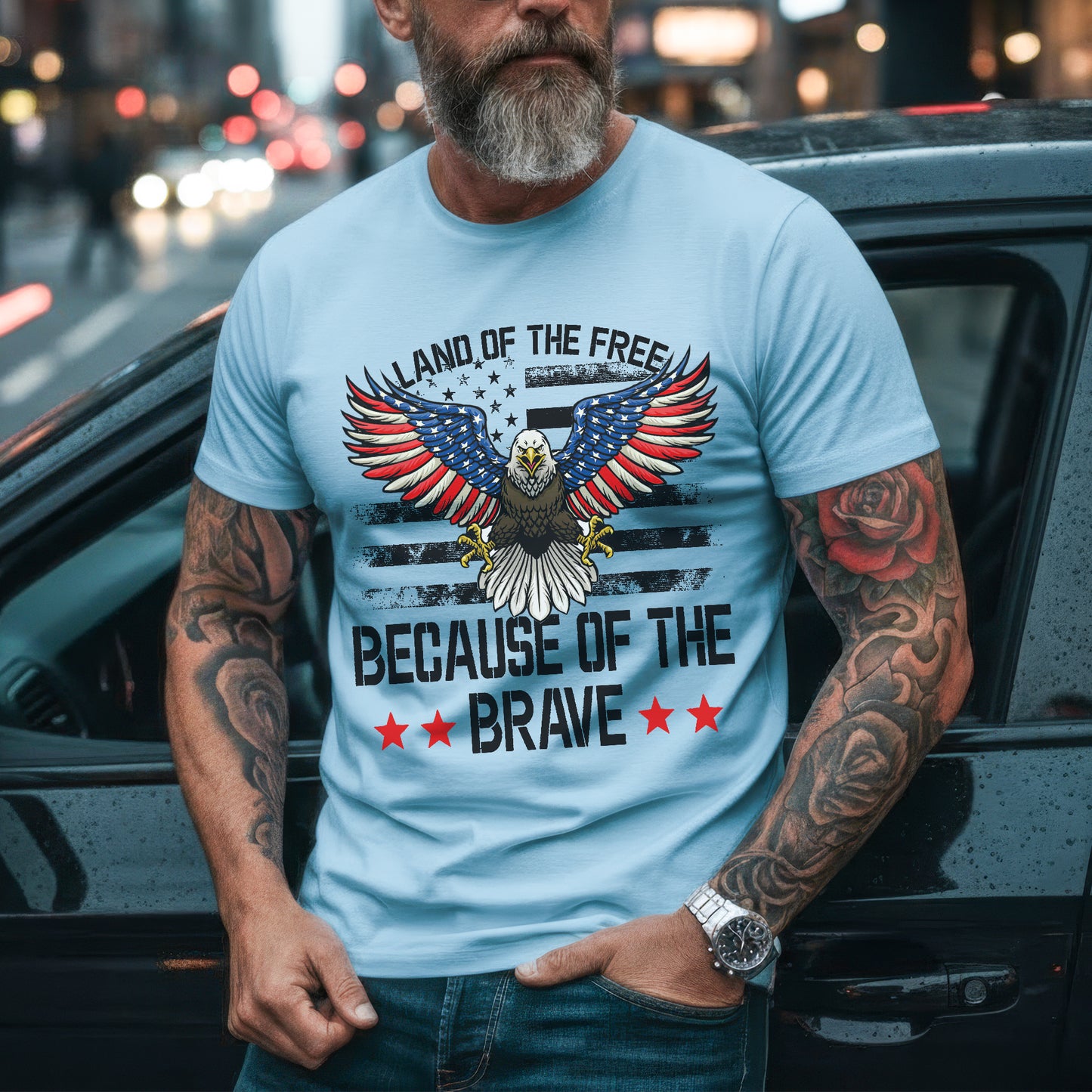 Land of the Free Because of the Brave Patriotic USA Eagle Tshirt