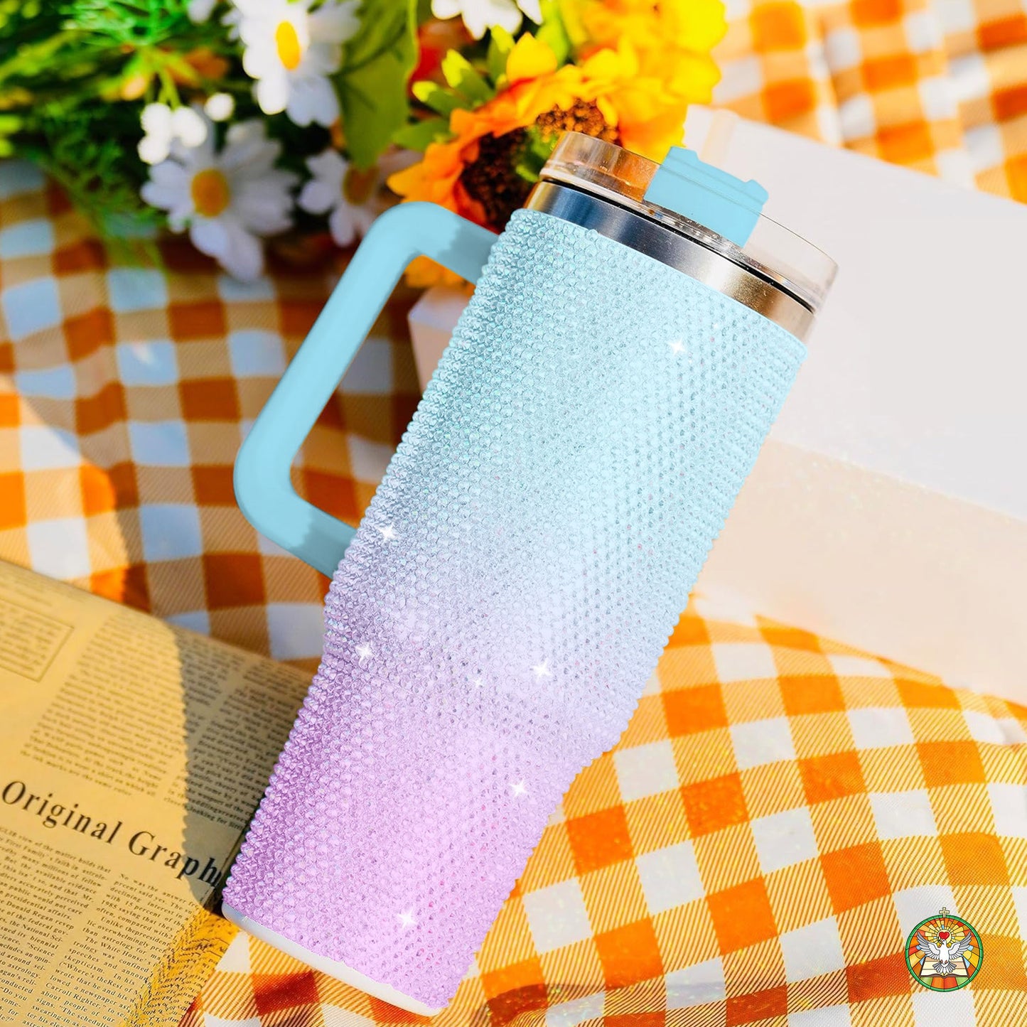 Blue Pink Gradient Bling Diamond Tumbler 40oz - Sparkling Ombre Dreams Rhinestone Cup