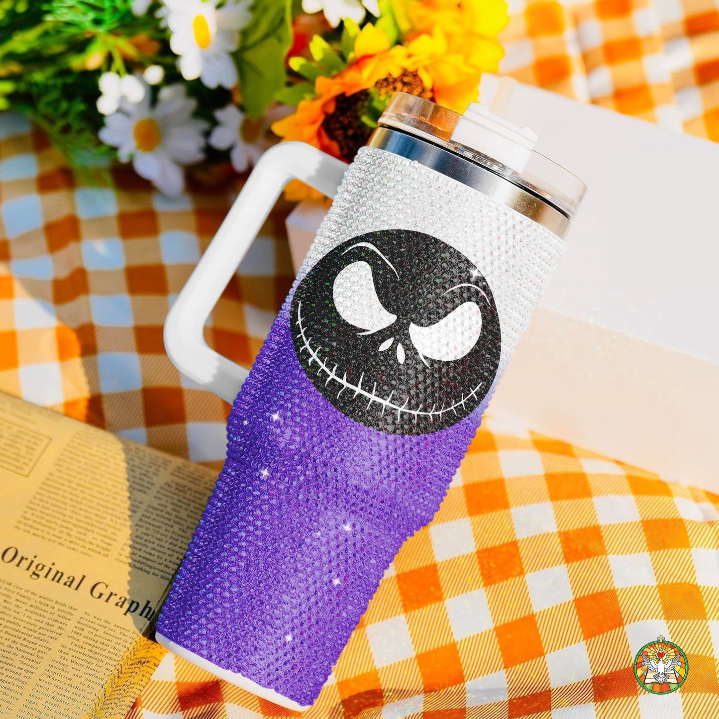 Ghost Halloween Bling Diamond Tumbler 40oz - Sparkling Spooky Rhinestone Cup