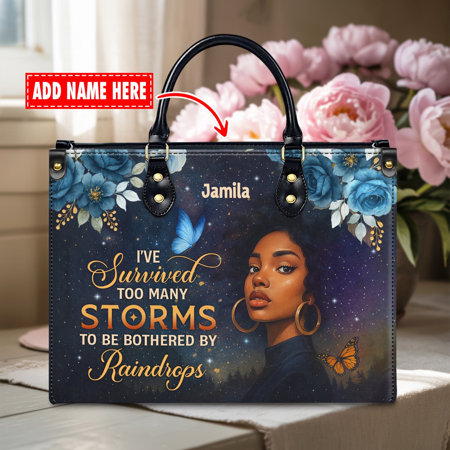 I've Survived Too Many Storms Resilient Warrior Personalized Leather Handbag Empowering Women