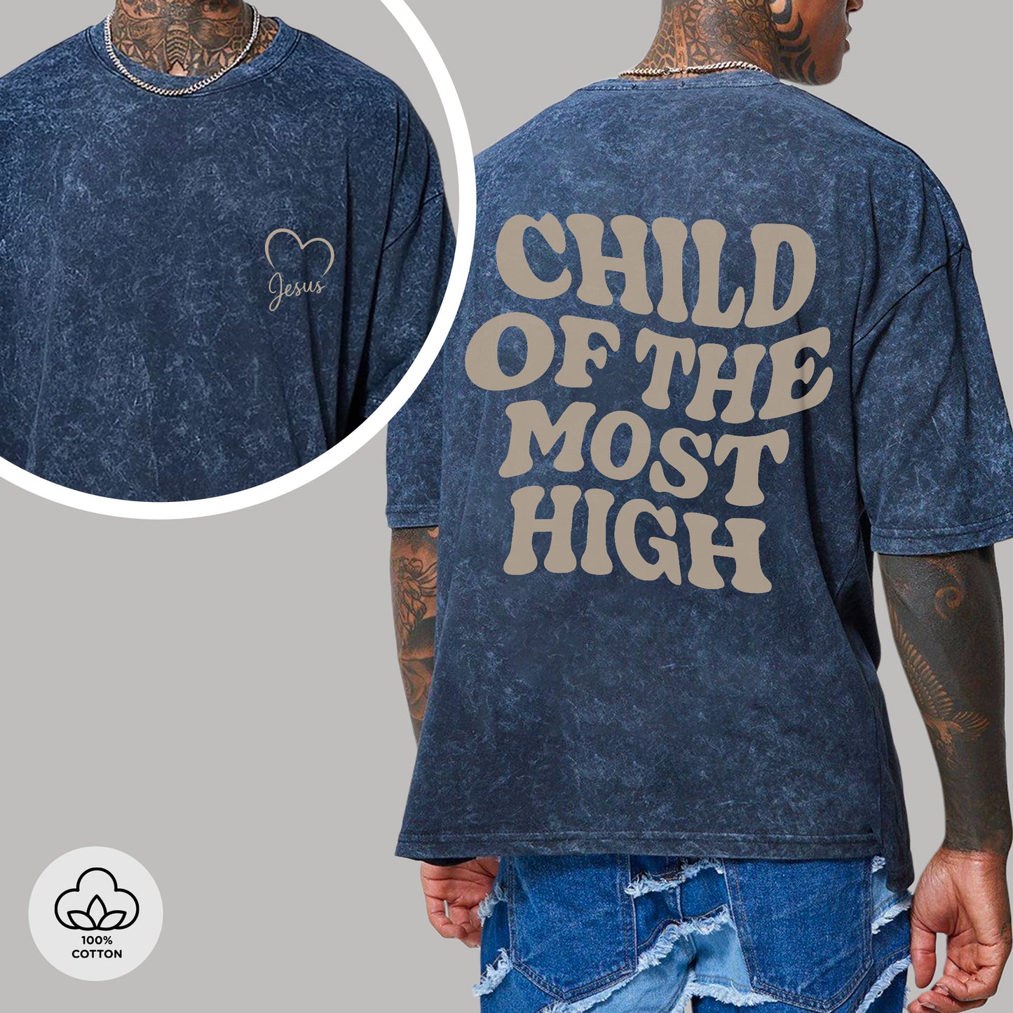 "Child Of The Most High" Unisex Vintage Washed Christian T-Shirt Two Sides | Psalm 82:6 Identity Declaration Tee | Faith Guided Life Apparel