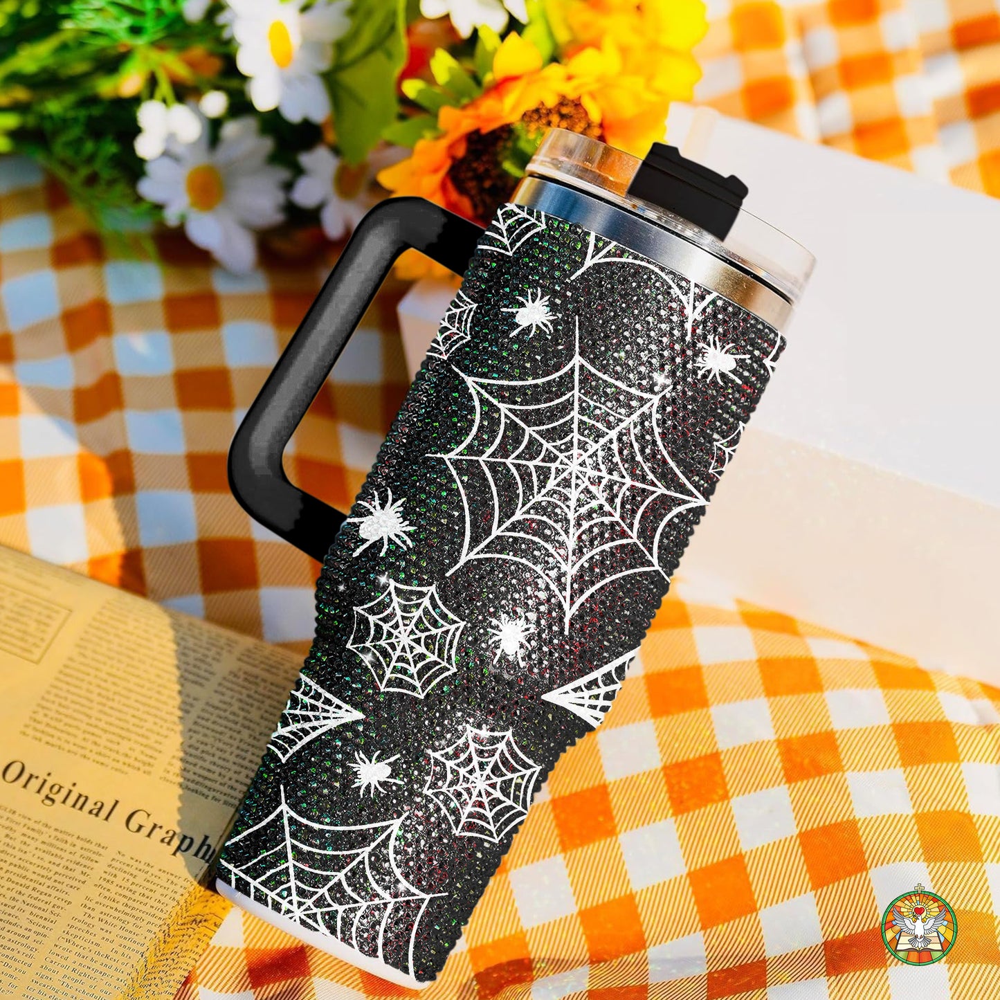 Spider Halloween Diamond Tumbler 40oz - Sparkling Spooky Rhinestone Cup