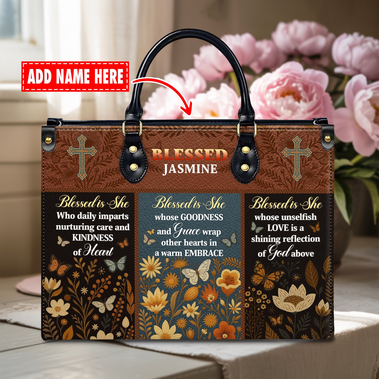 Blessed Is She Kindness Grace Love Personalized Leather Handbag
