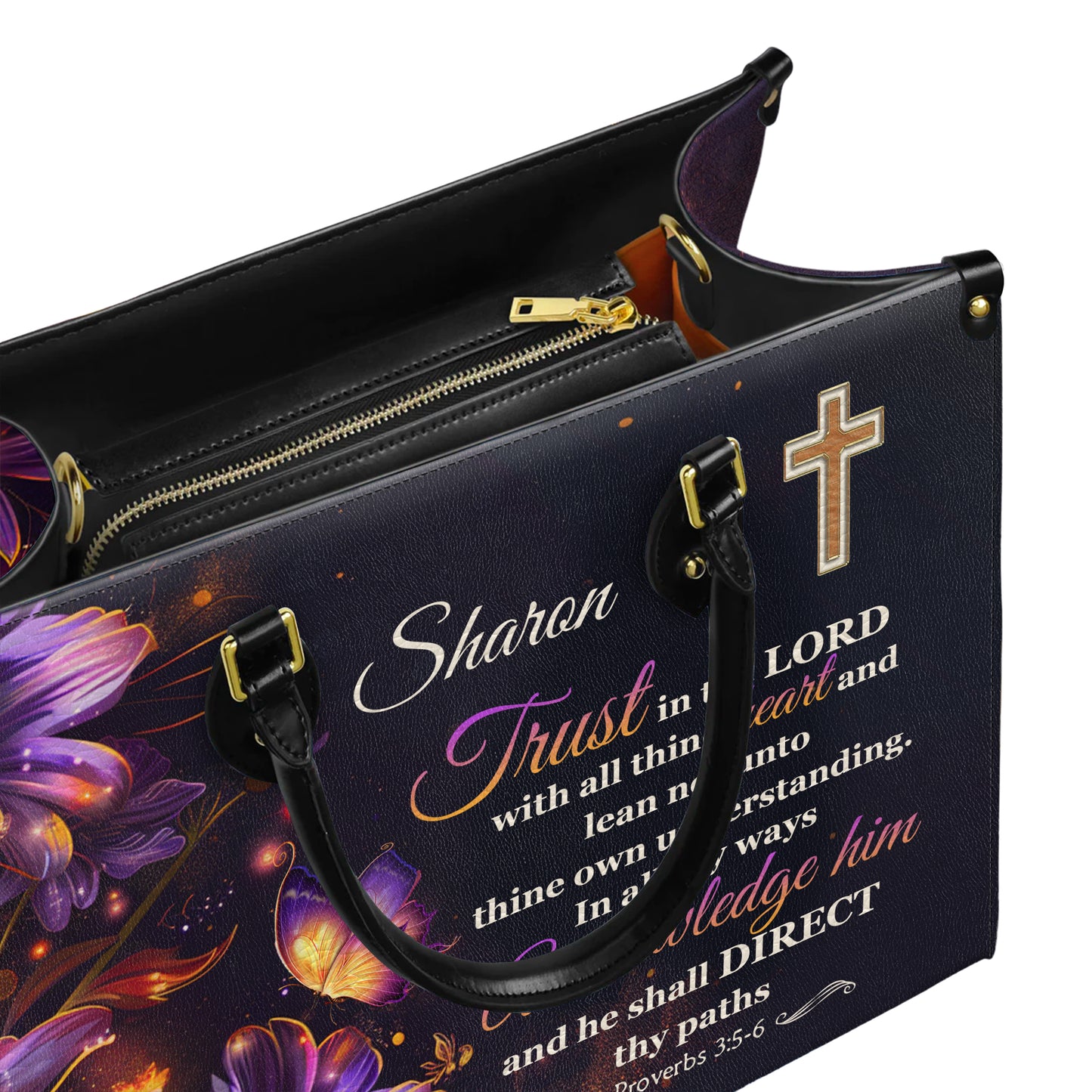 Trust In The Lord Proverbs 3:5-6 He Shall Direct Thy Paths Personalized Faith Leather Handbag