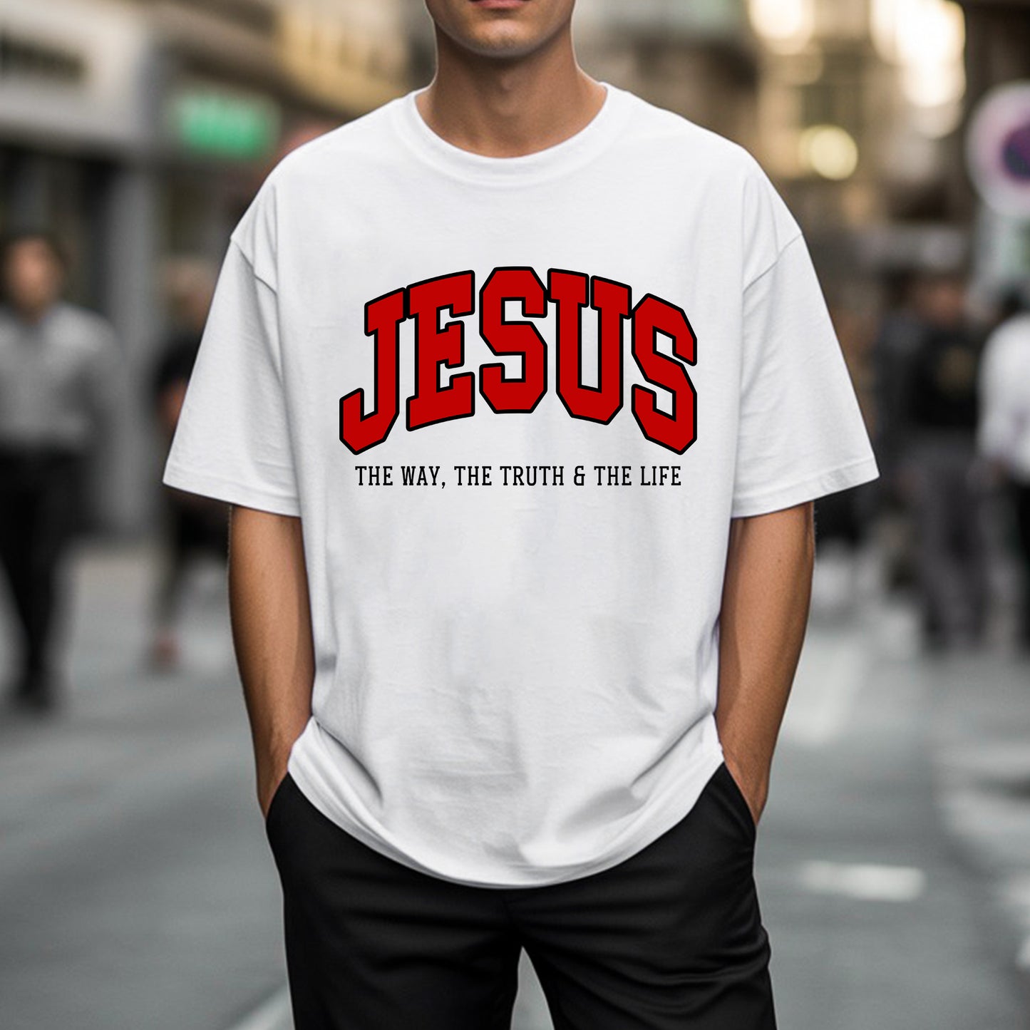 "Jesus The Way The Truth The Life" Unisex Varsity Style Christian T-Shirt | John 14:6 Bold Declaration Tee | Faith Guided Life Apparel
