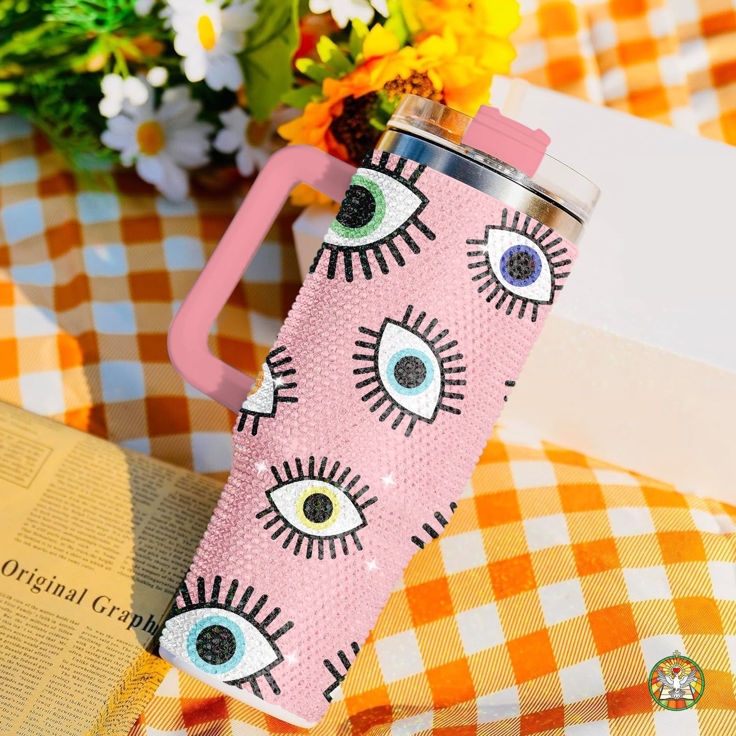 Evil Eye Pink Bling Diamond Tumbler 40oz - Sparkling Protection Rhinestone Cup