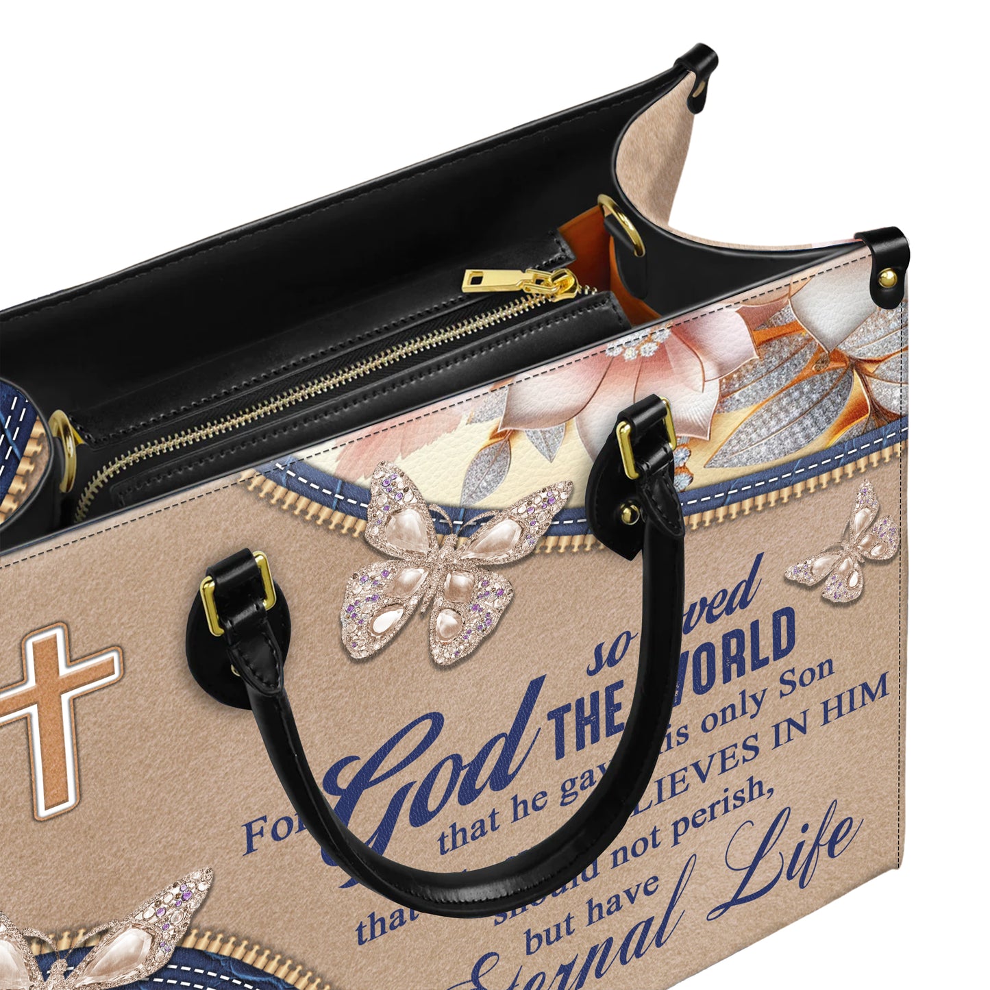 John 3:16 For God So Loved The World Eternal Life Personalized Christian Faith Leather Handbag