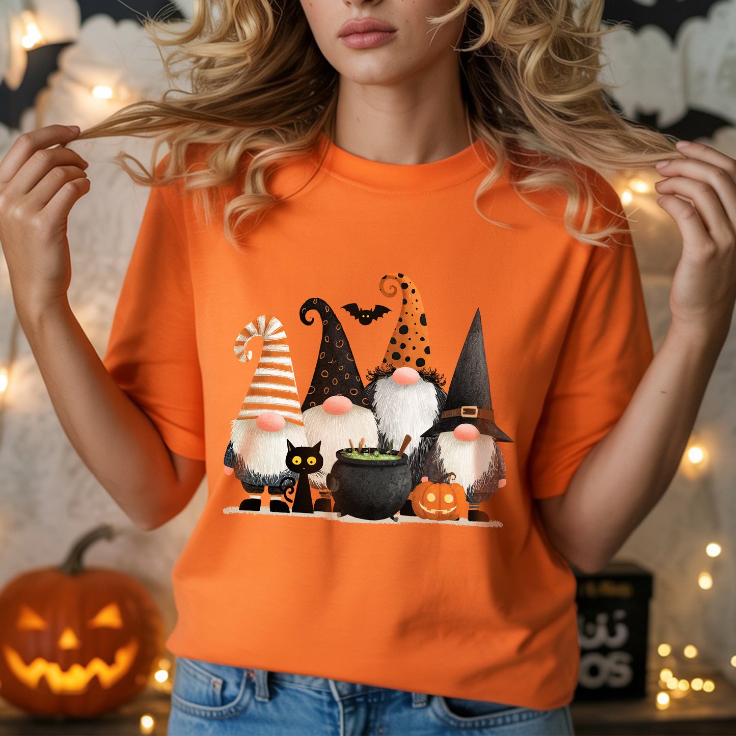 Halloween Gnomes Witch Hats Cute Spooky T-Shirt Adorable Fall Autumn Gnome Squad Tee