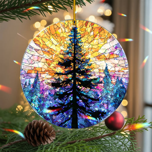 Stained Glass Christmas Tree Holographic Ornament | Festive Holiday Keepsake | Winter Glow Decoration