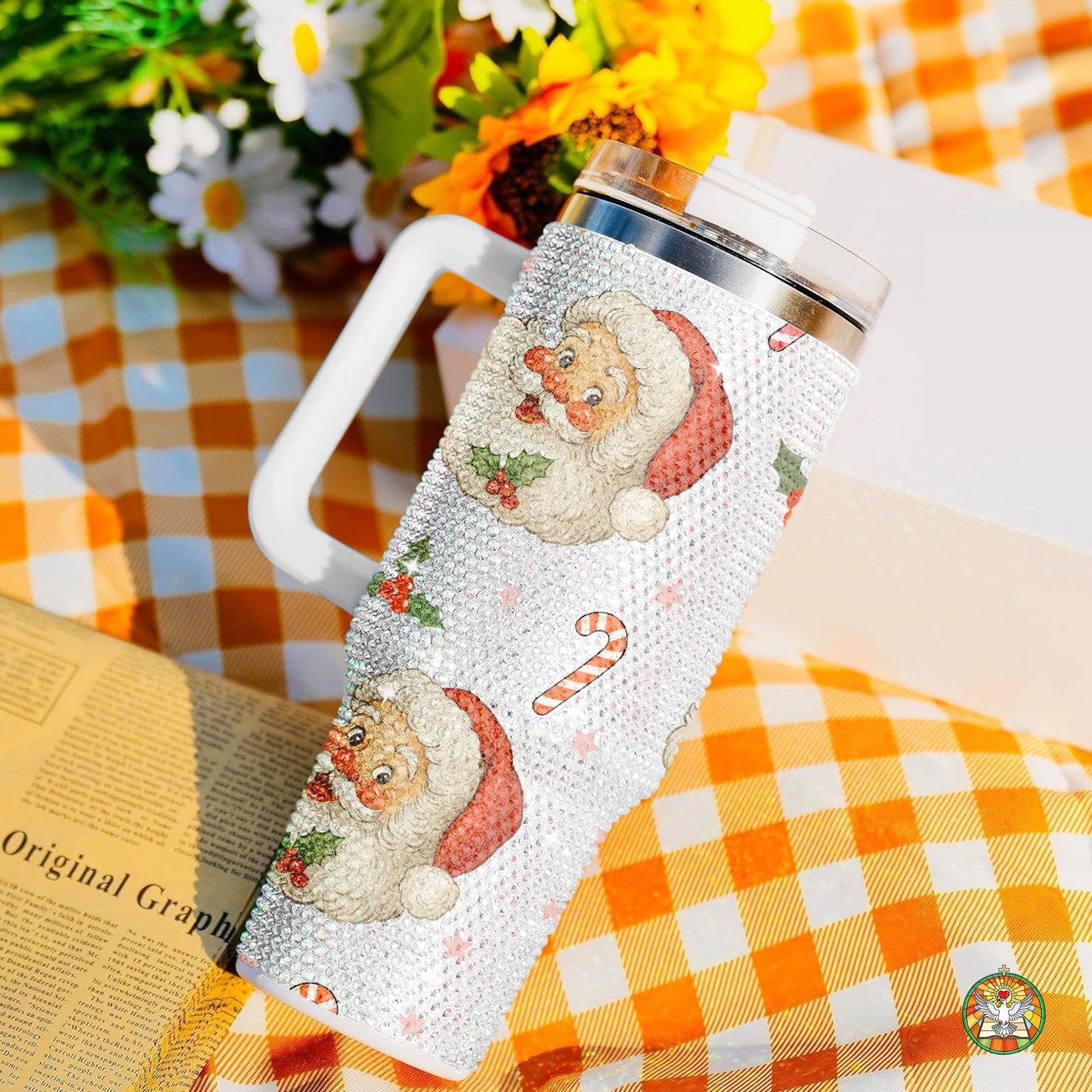 Santa Candy Cane Bling Diamond Tumbler 40oz - Sparkling Christmas Magic Rhinestone Cup