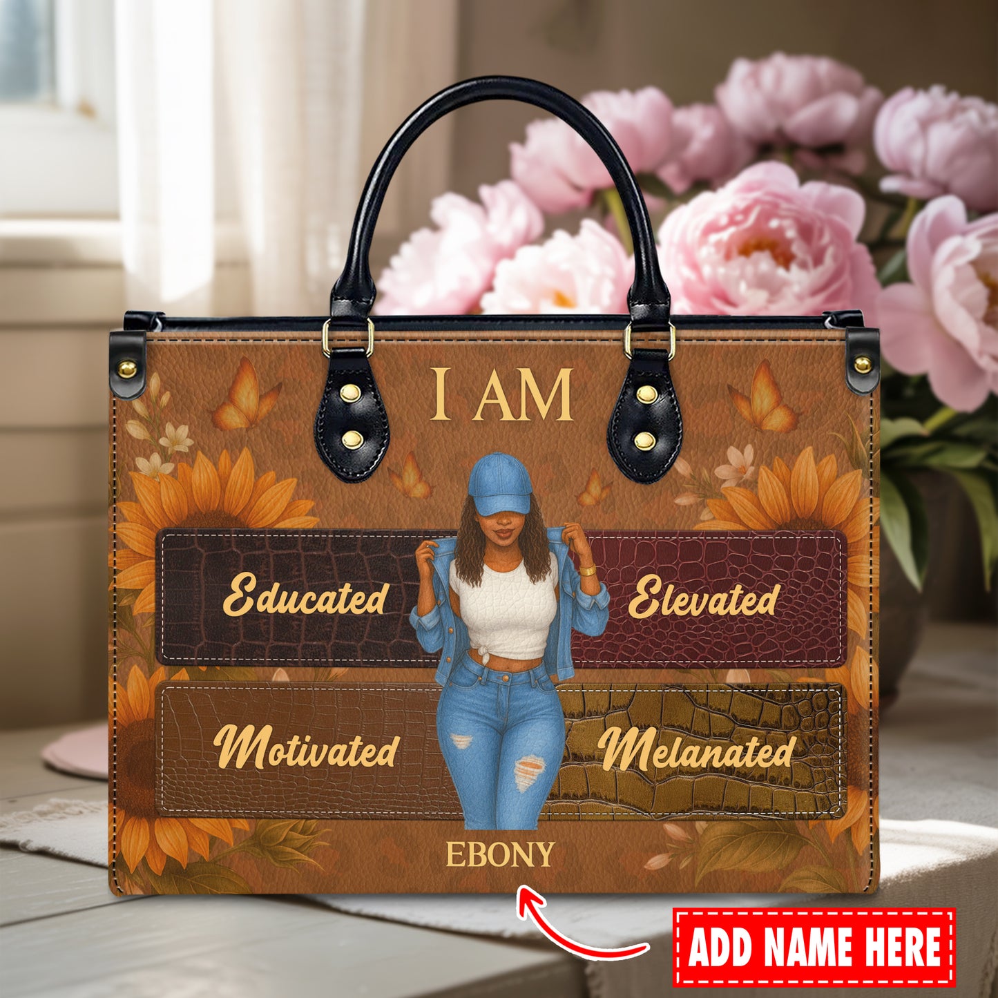 I Am Educated Elevated Motivated Melanated Black Excellence Personalized Leather Handbag
