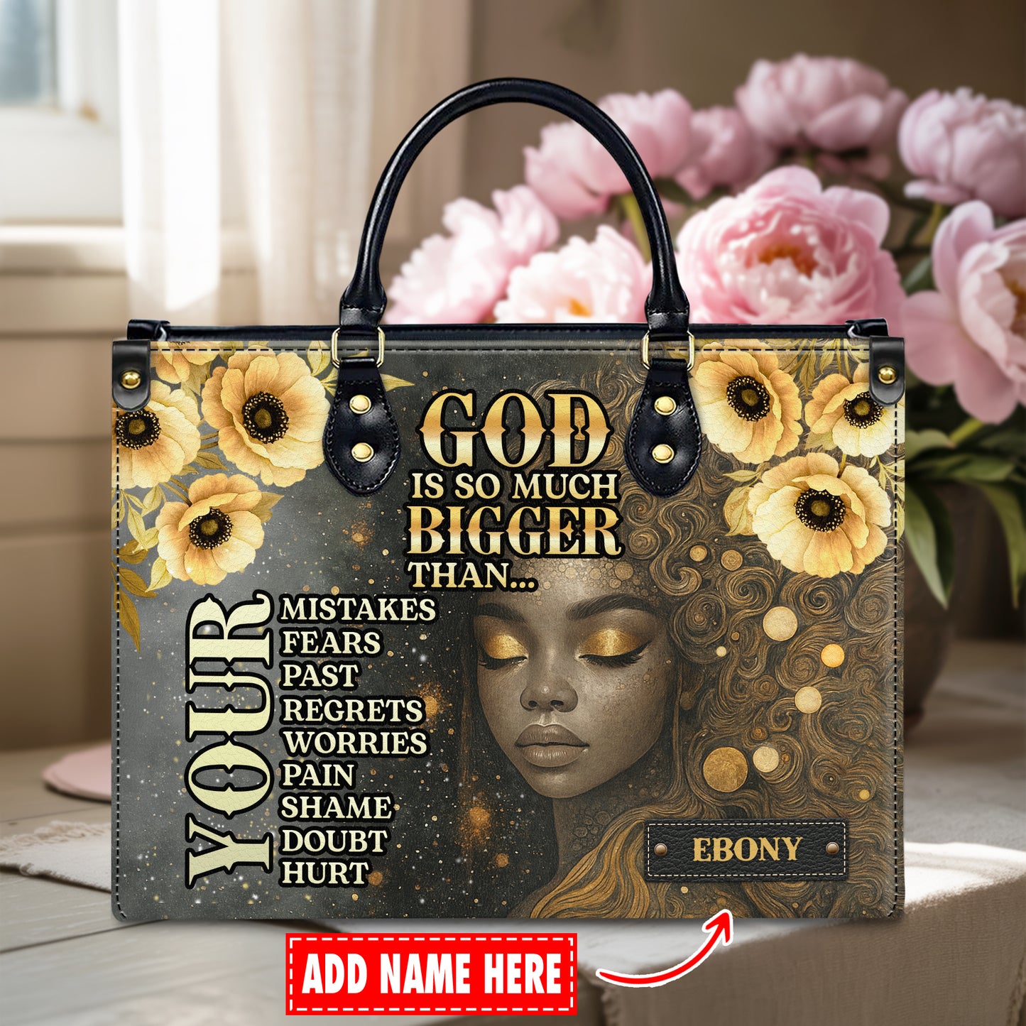 God Is So Much Bigger Than Your Fears Faith Over Everything Personalized Leather Handbag