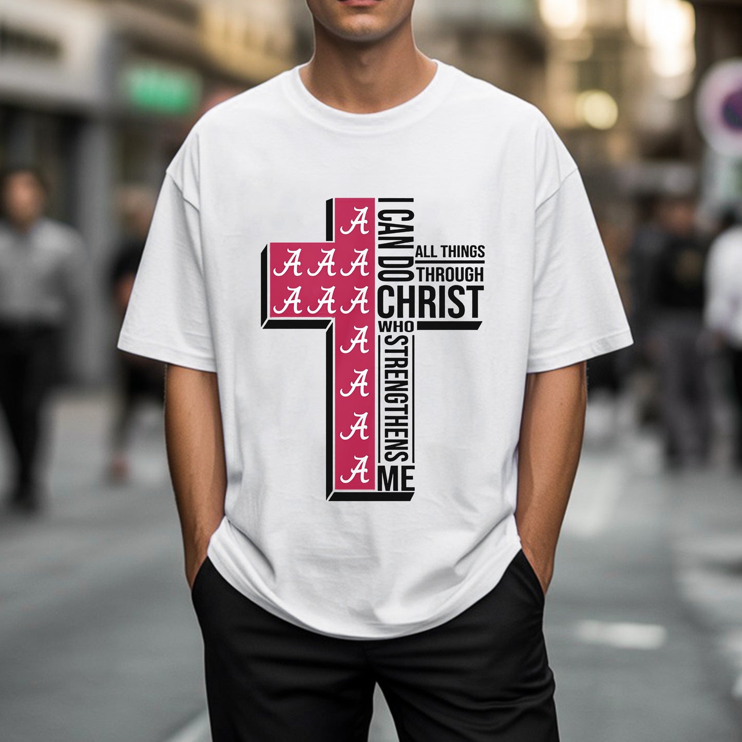 Alabama Cross I Can Do All Things Through Christ T-Shirt - Crimson Tide Faith Declaration
