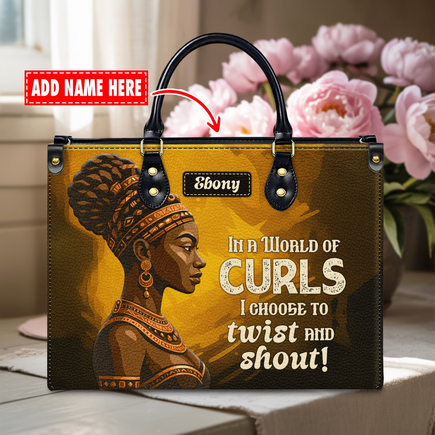 In A World Of Curls I Choose To Twist And Shout Personalized Leather Handbag