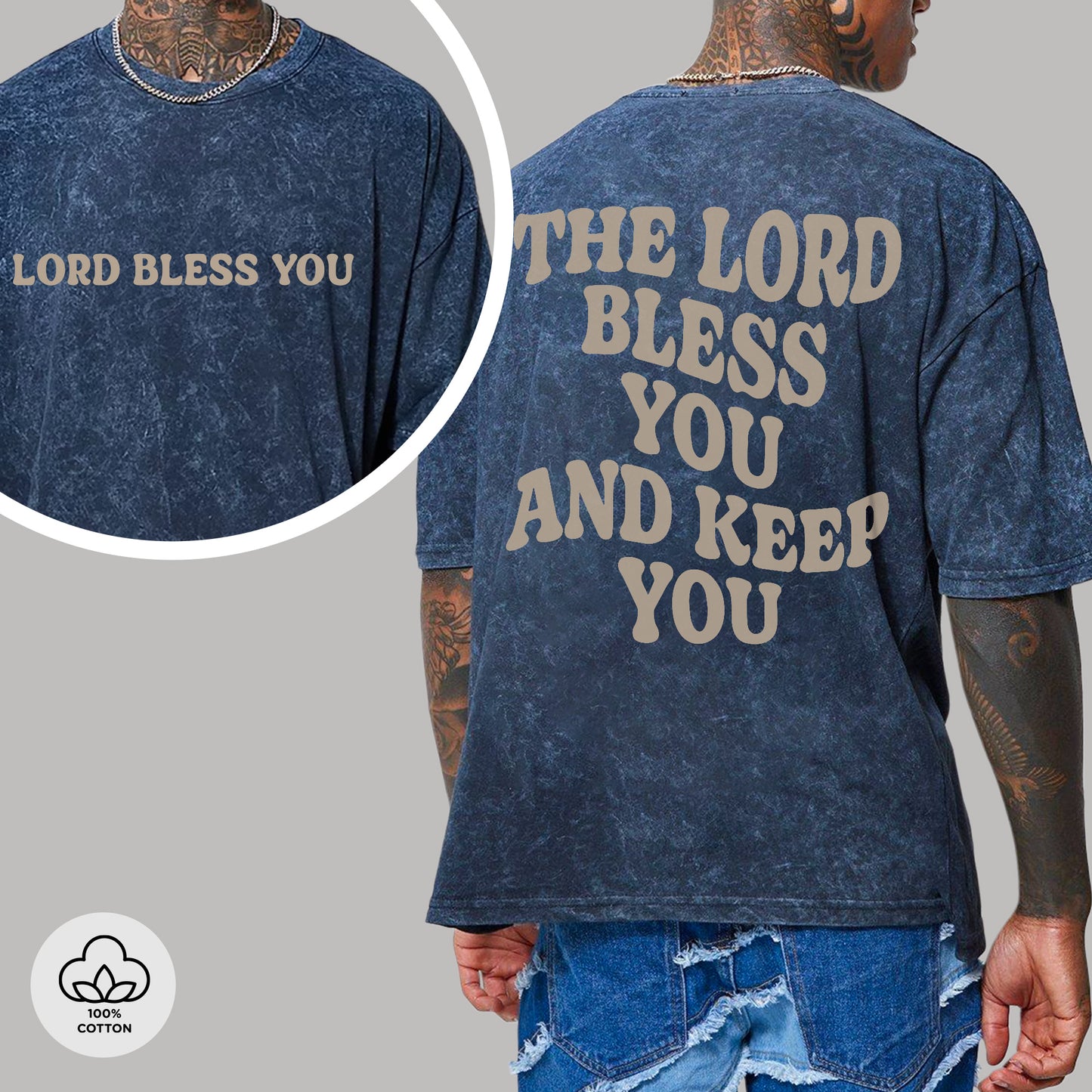 "The Lord Bless You And Keep You" Unisex Vintage Washed Christian T-Shirt Two Sides | Numbers 6:24-26 Aaronic Blessing Tee | Faith Guided Life Apparel