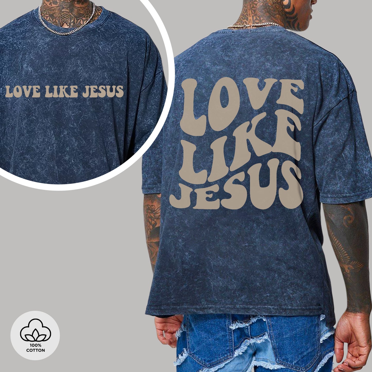 "Love Like Jesus" Unisex Vintage Washed Christian T-Shirt Two Sides | John 13:34-35 Love Command Tee | Faith Guided Life Apparel